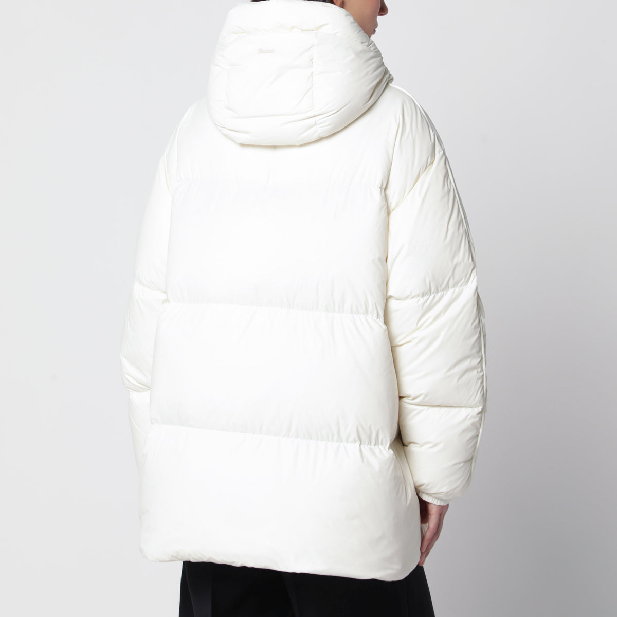 White short down jacket in nylon with hood