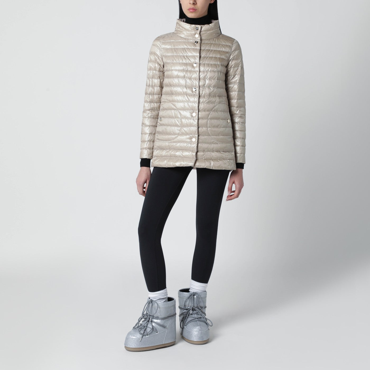 Light pink quilted nylon padded jacket