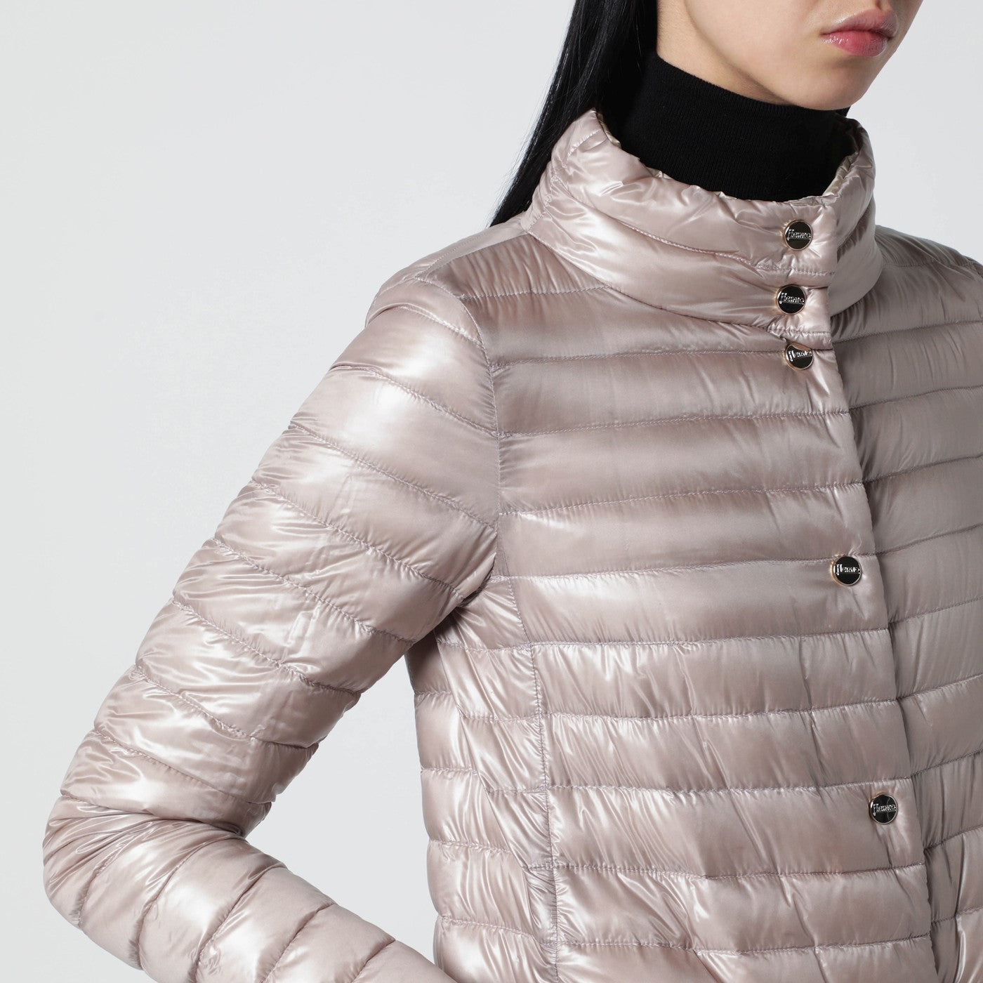 Light pink quilted nylon padded jacket
