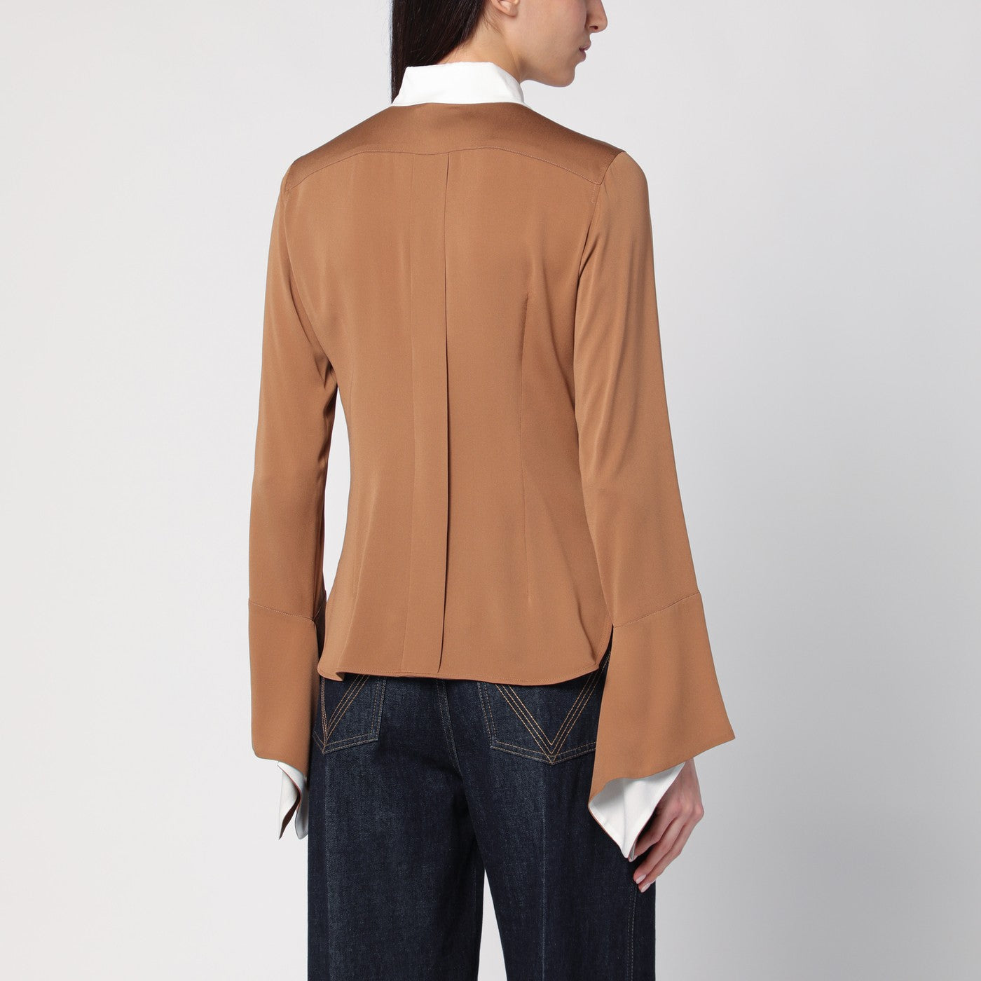 Camicia cammello in seta color-block