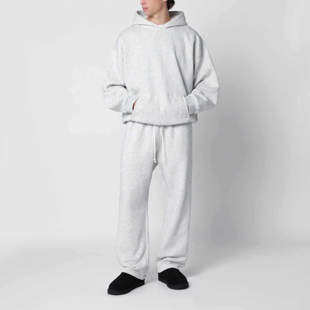 Light grey hooded sweatshirt in cotton fleece