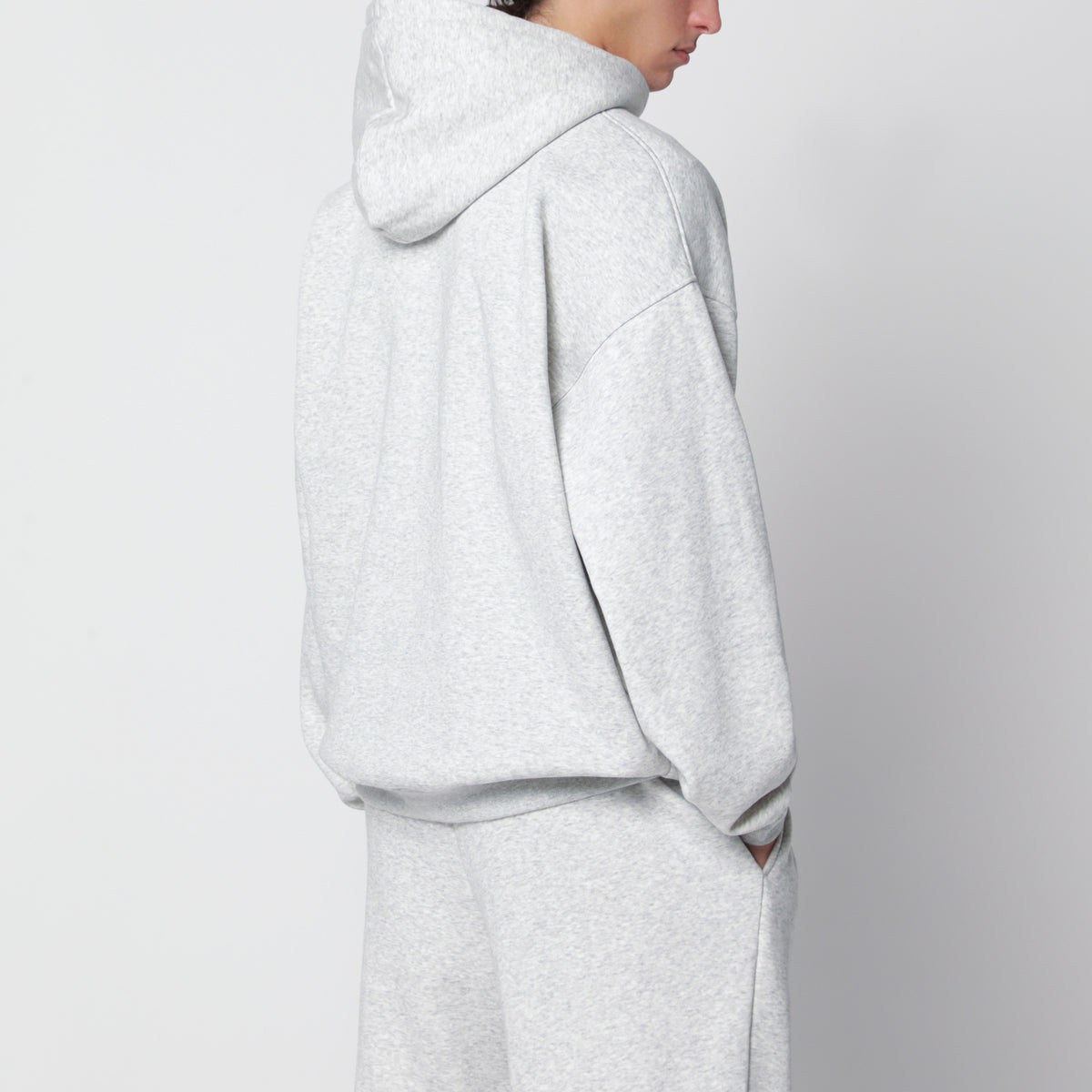 Light grey hooded sweatshirt in cotton fleece