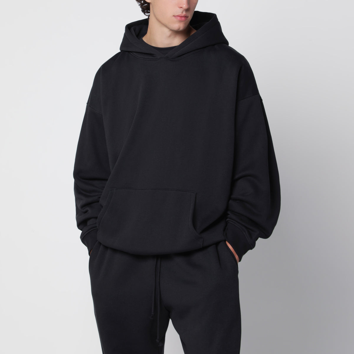 Sweat-shirt à capuche noir délavé en molleton de coton