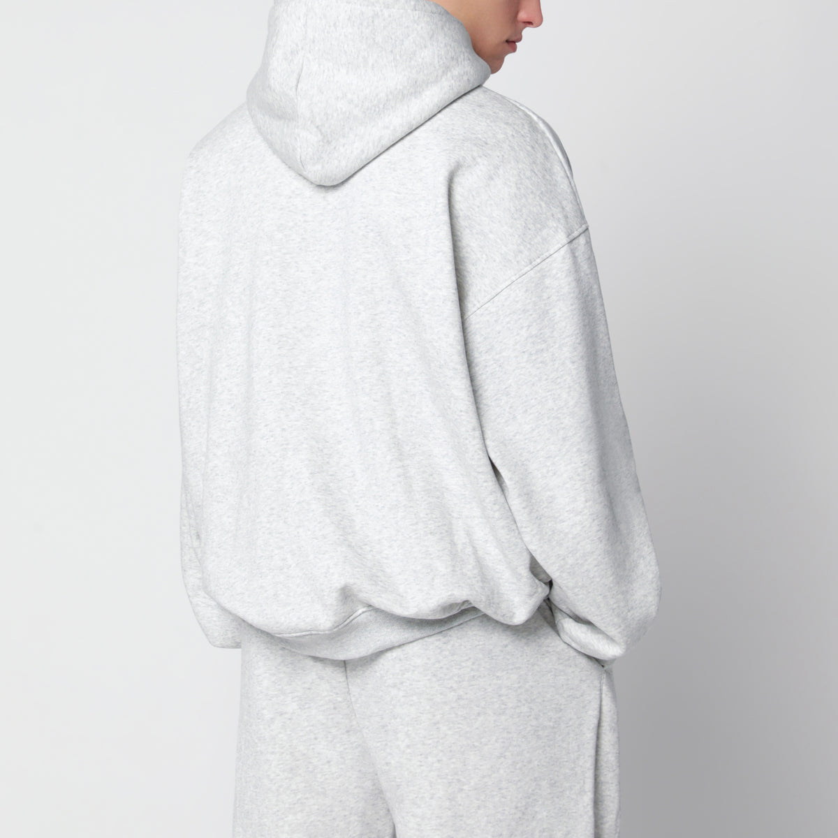 Sweat-shirt à capuche zippé gris clair en molleton de coton