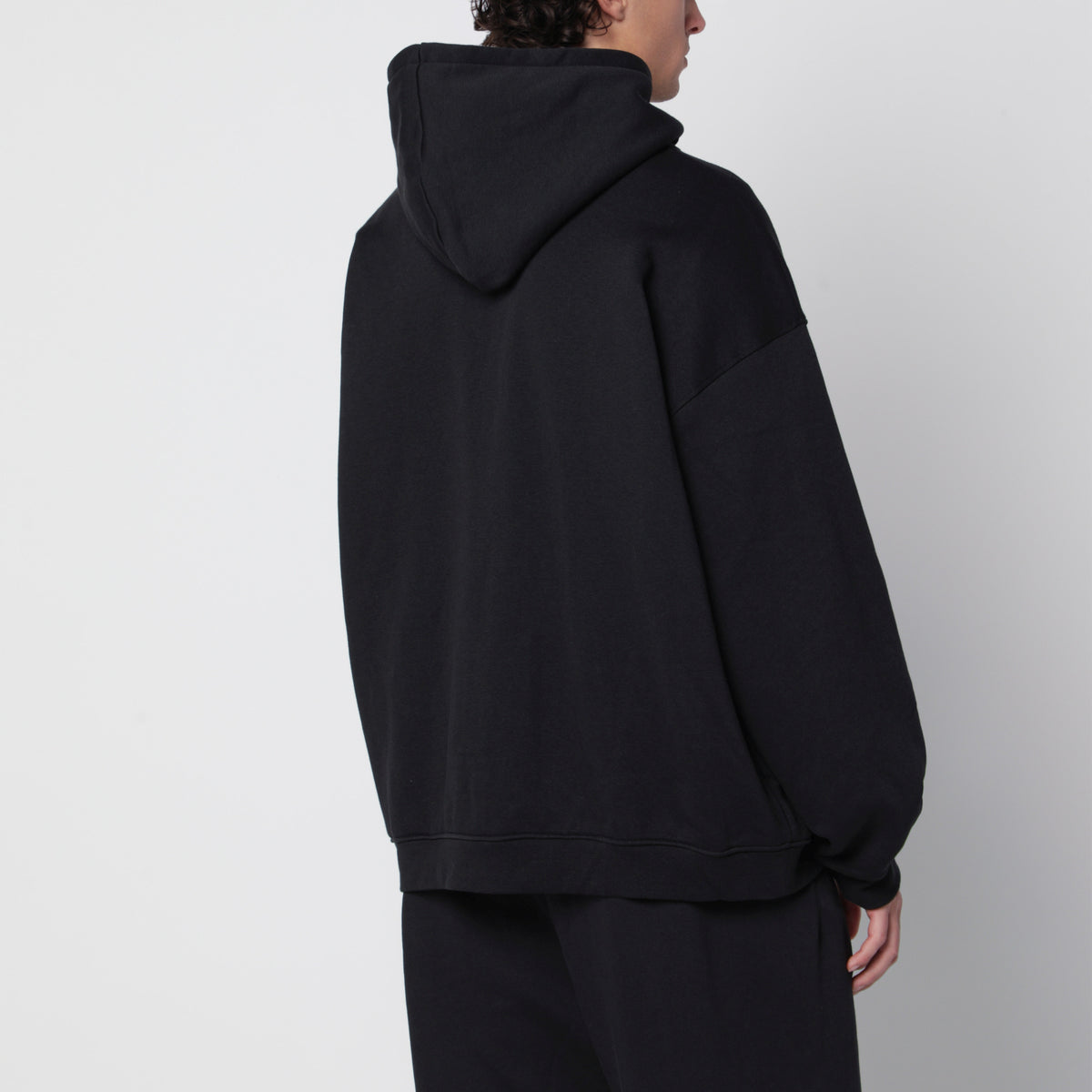 Sweat-shirt à capuche zippé noir délavé en molleton de coton