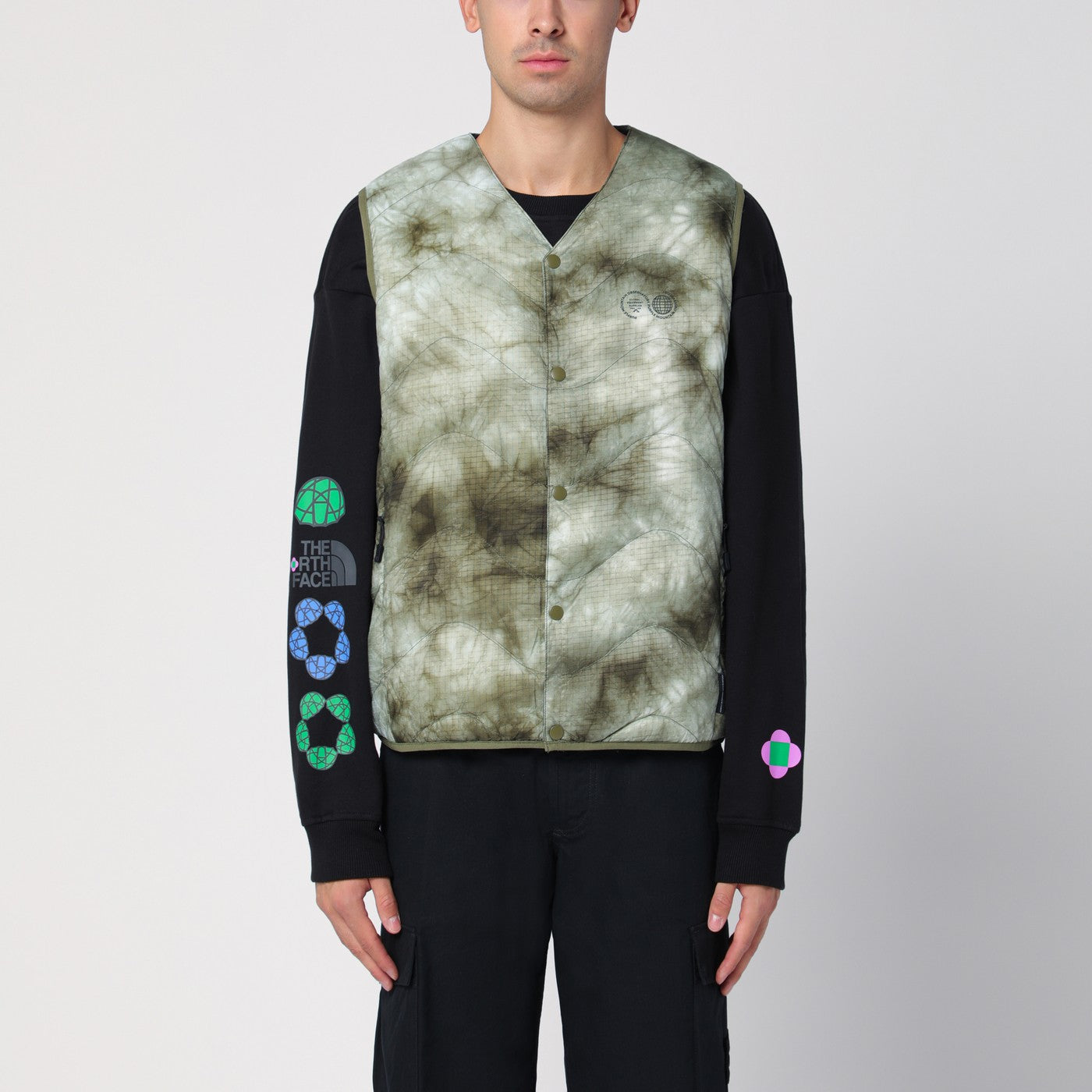 Camouflage quilted nylon waistcoat