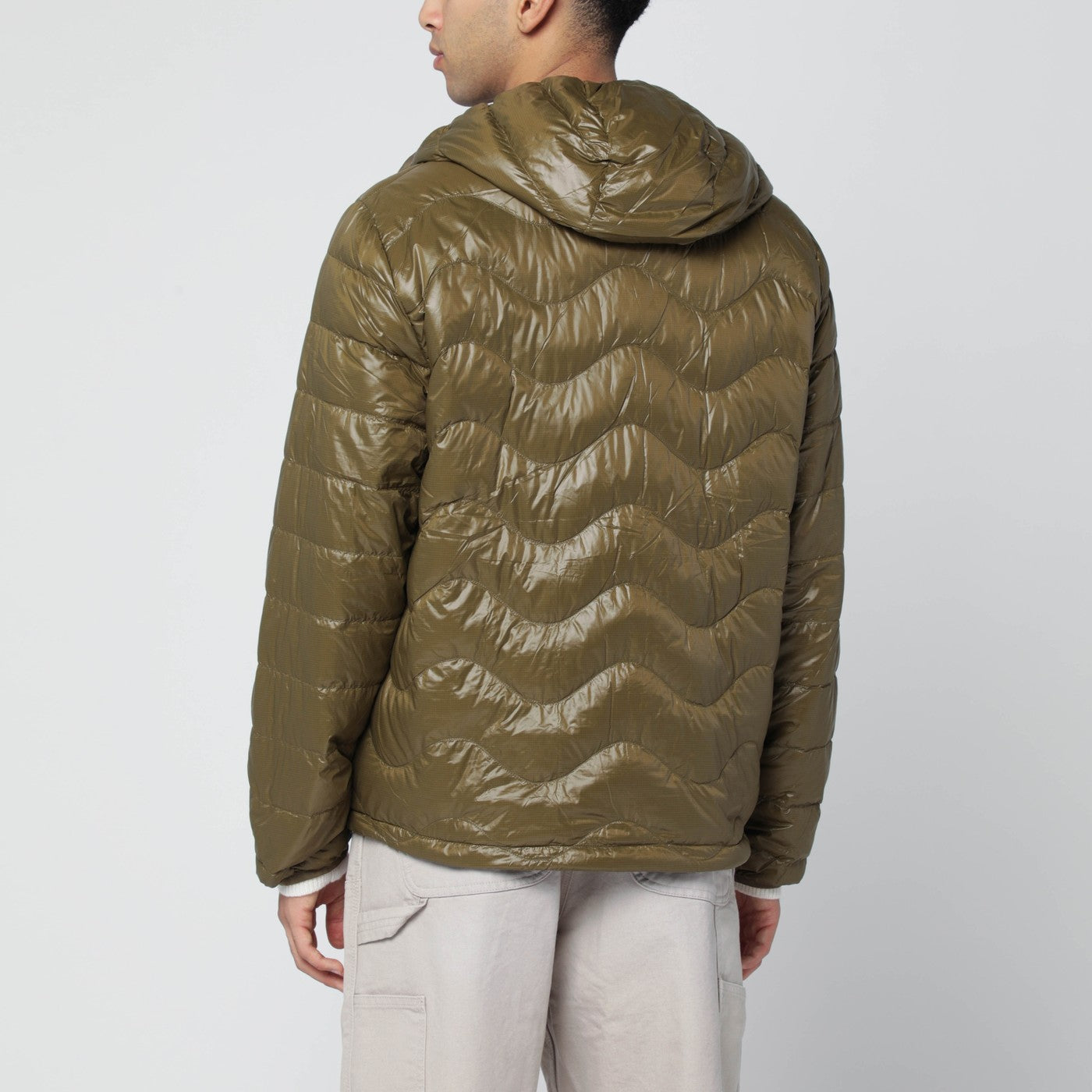 Olive green Waves hooded puffer jacket
