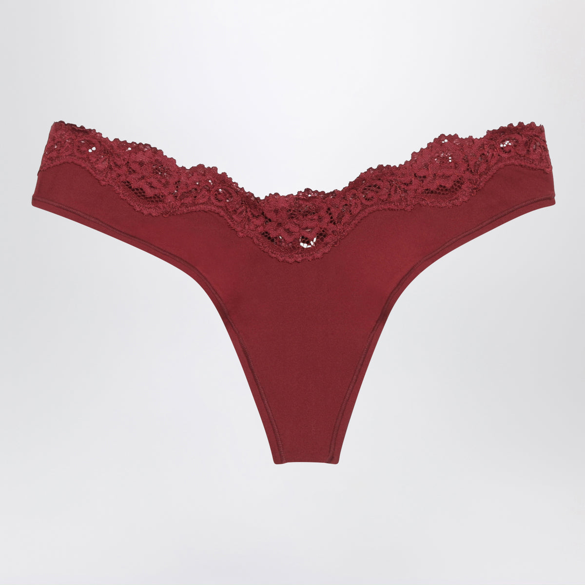 Burgundy high-cut thong in stretch lace