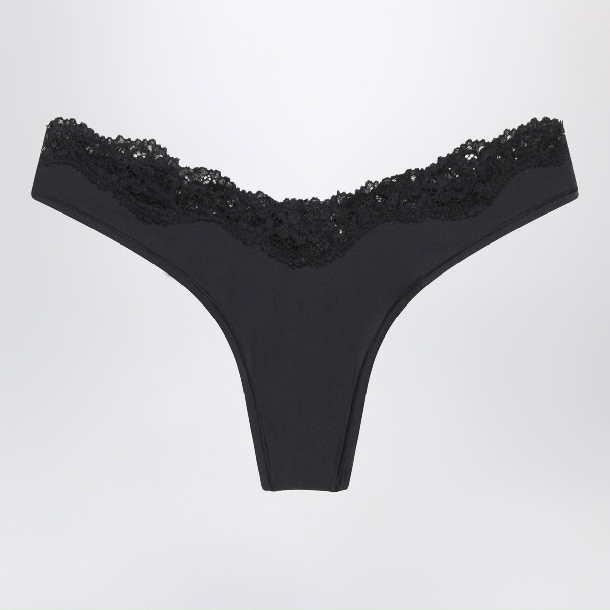 Black high-cut thong in stretch lace