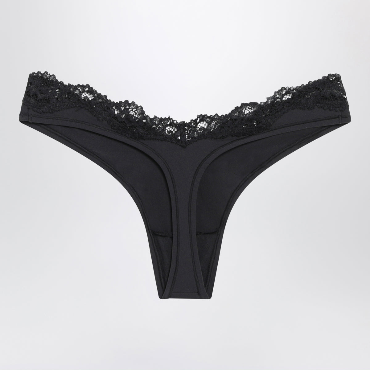 Black high-cut thong in stretch lace