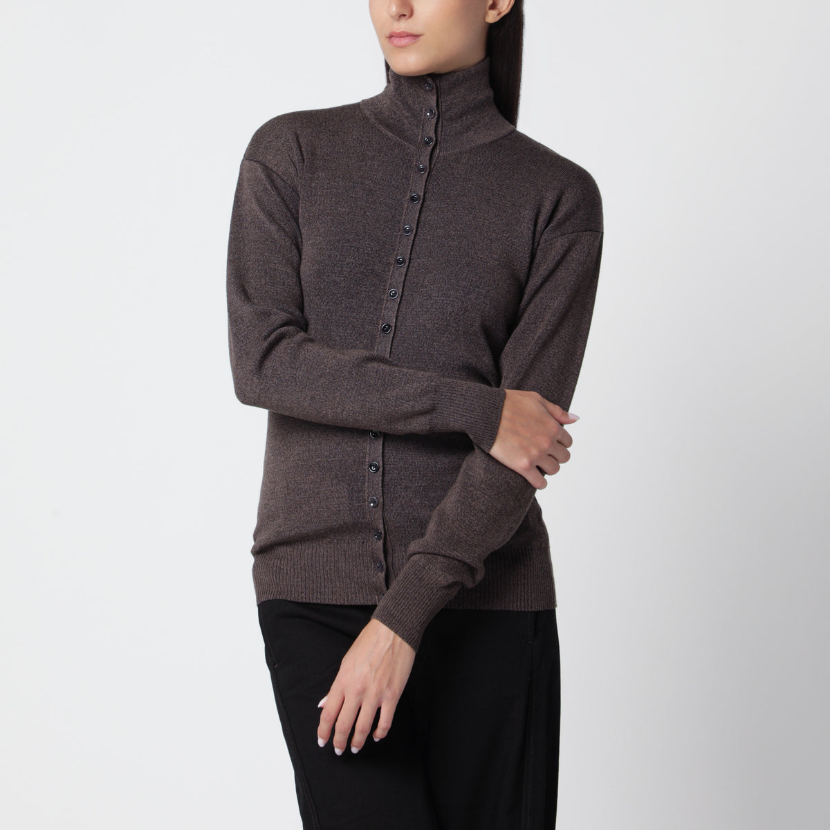 Woll-Ecorce-farbenes Knopf-Top