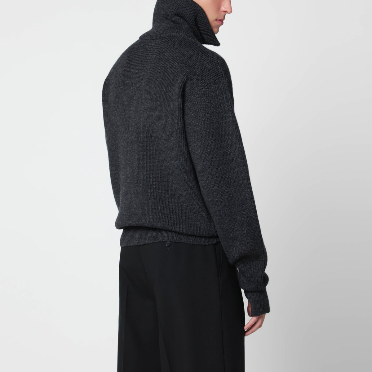 Cardigan zippé gris mélange en laine vierge