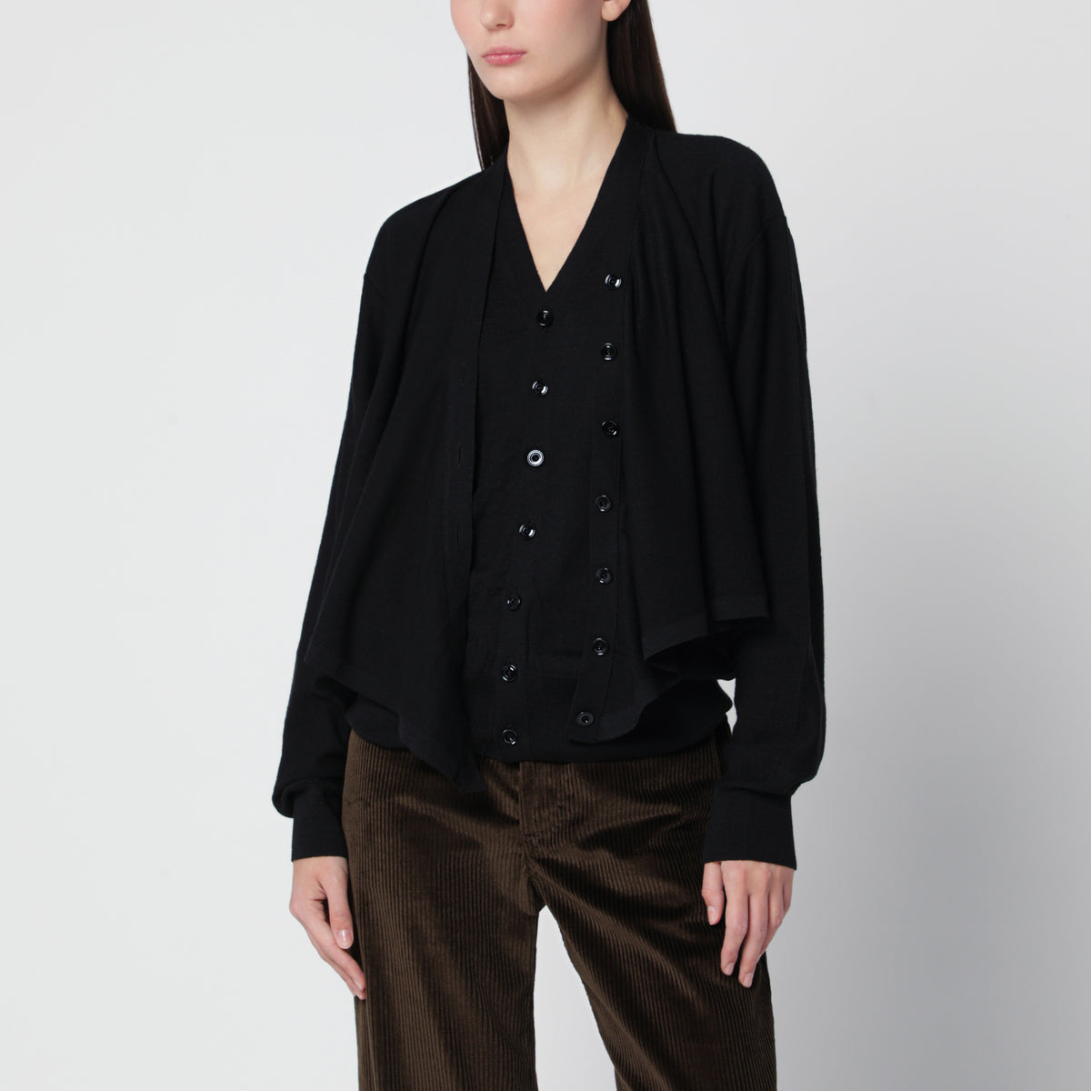 Black Trompe l'oeil cardigan in wool blend