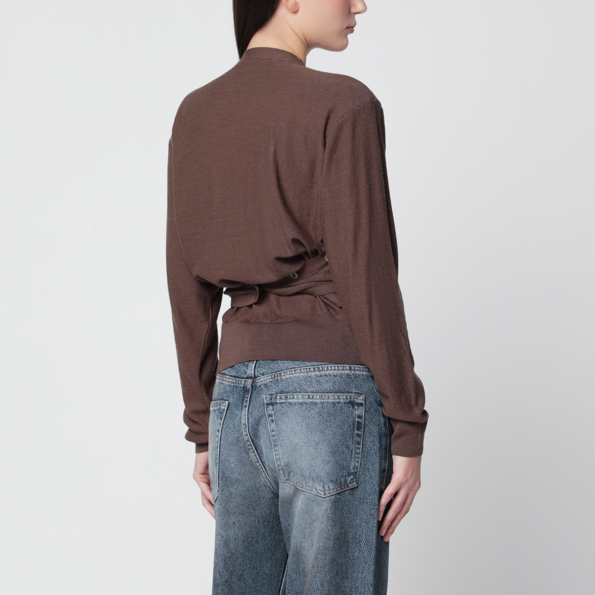 Brauner Trompe l'oeil Cardigan aus Wollmischung