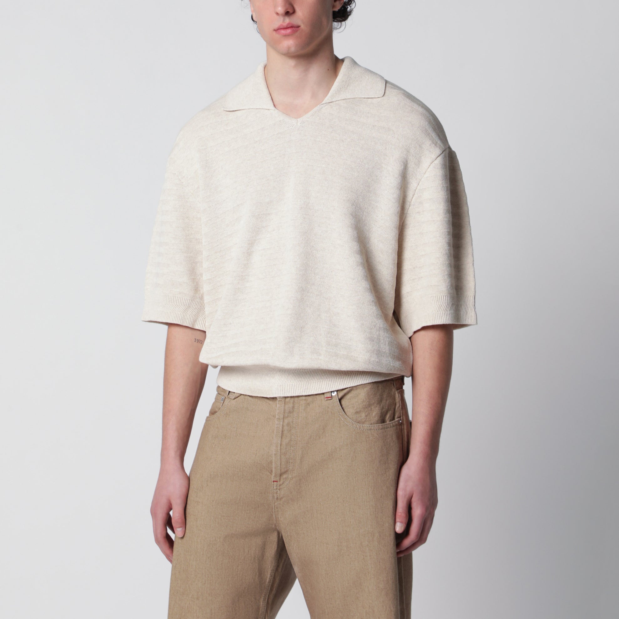 Polo Beige Clair en Coton et Soie