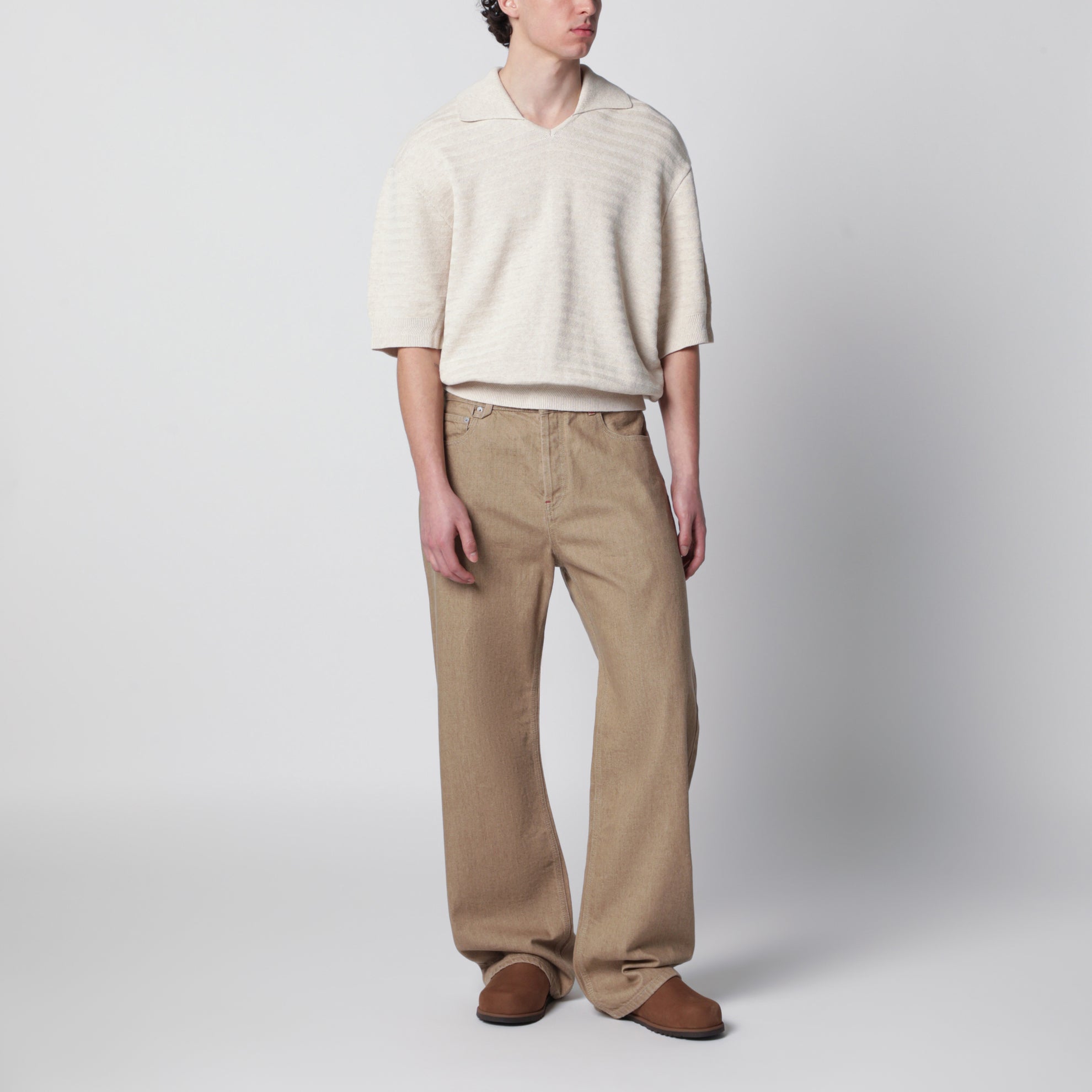 Polo Beige Clair en Coton et Soie