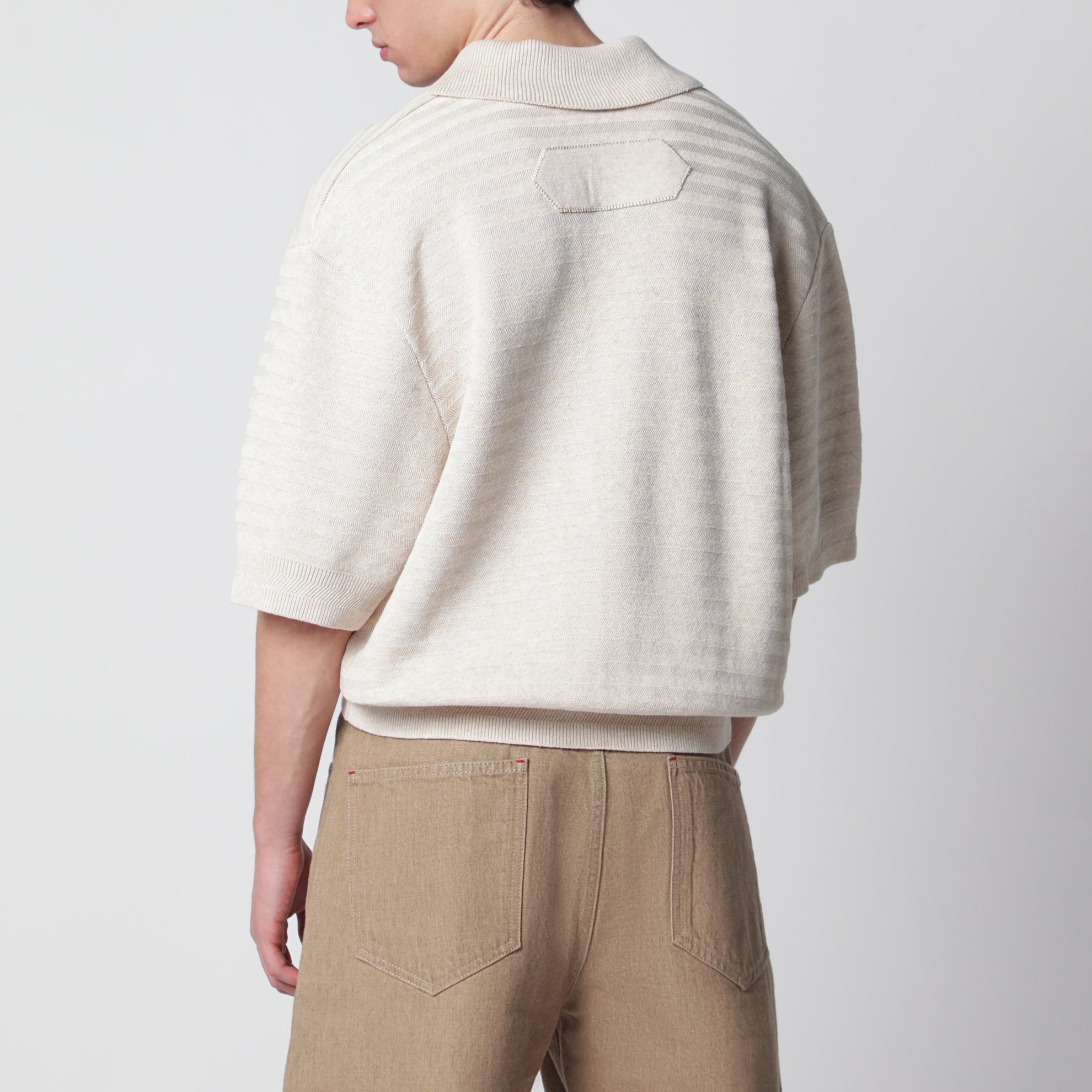 Polo Beige Clair en Coton et Soie