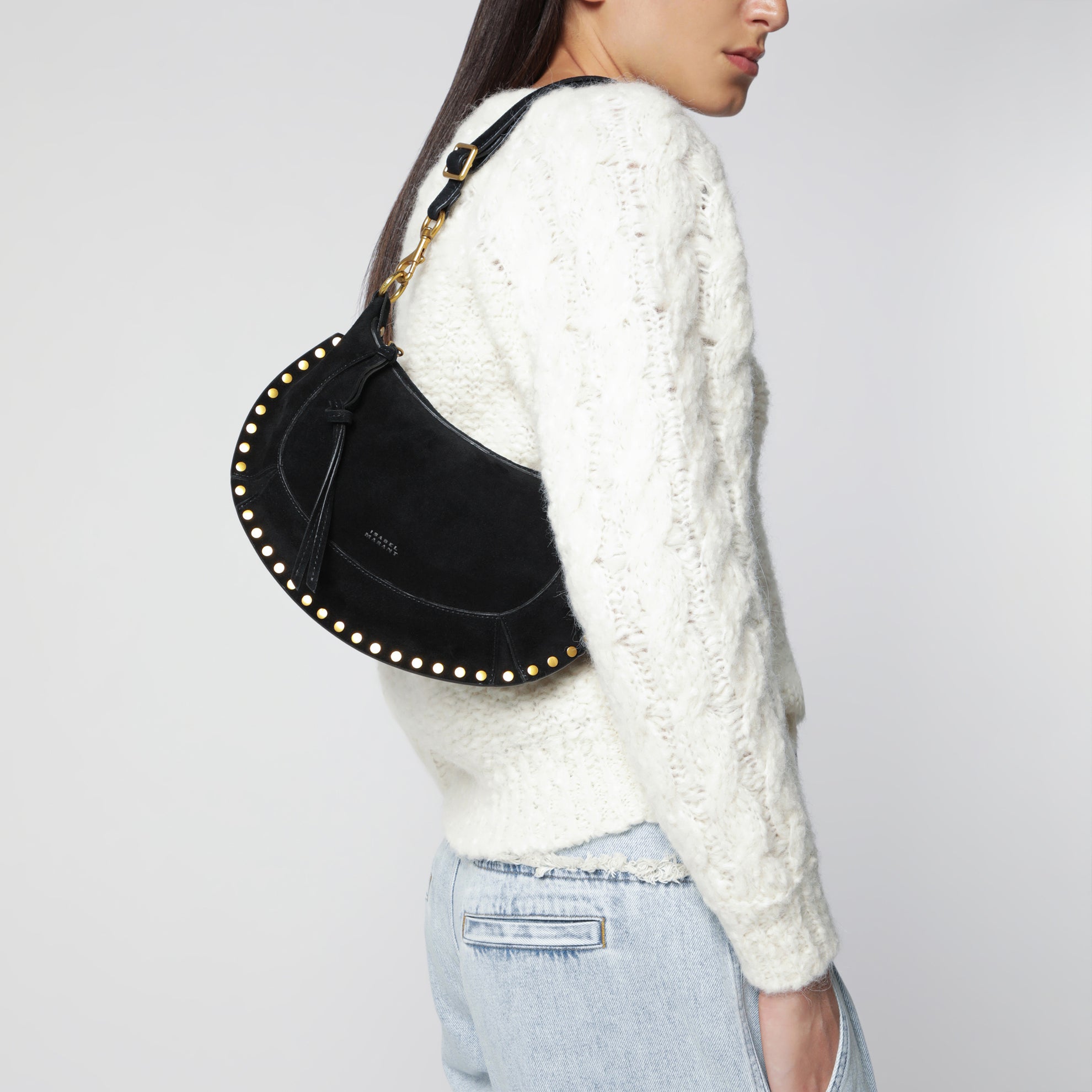 Oskan Moon shoulder bag in black suede