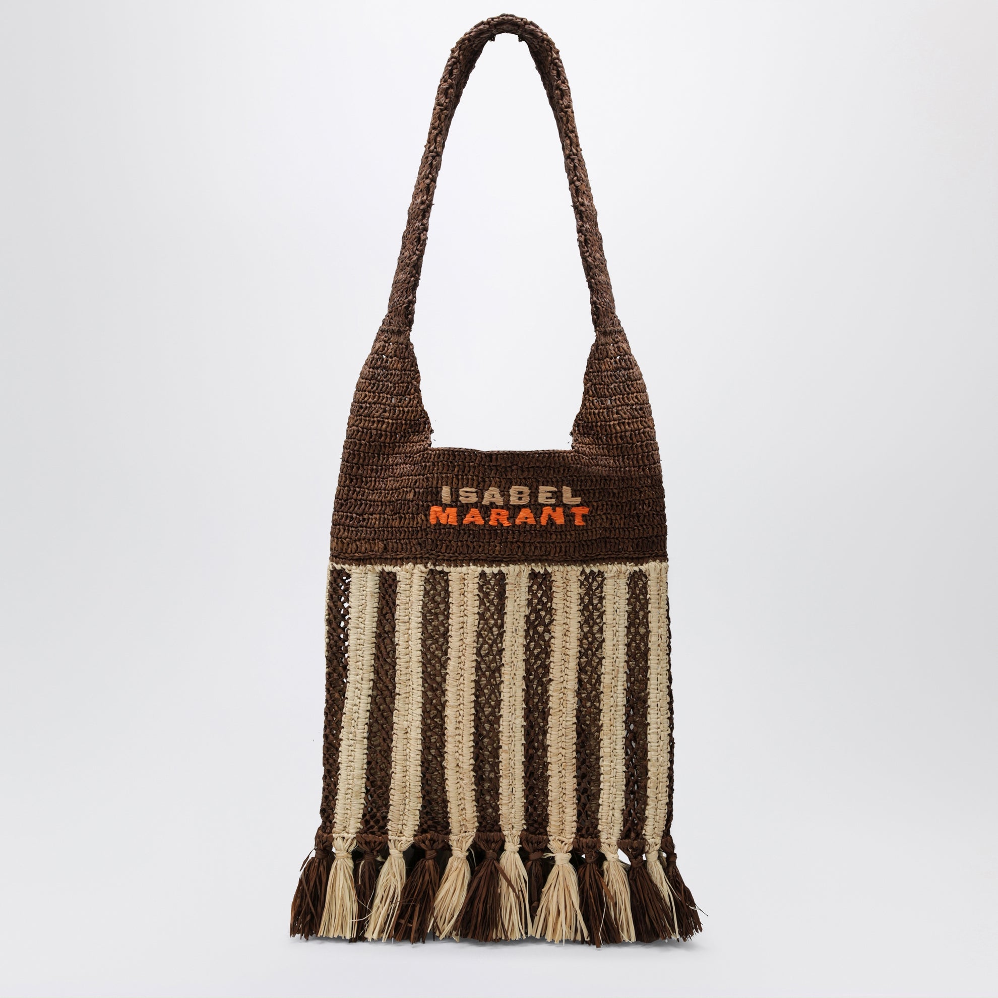 Striped raffia bag