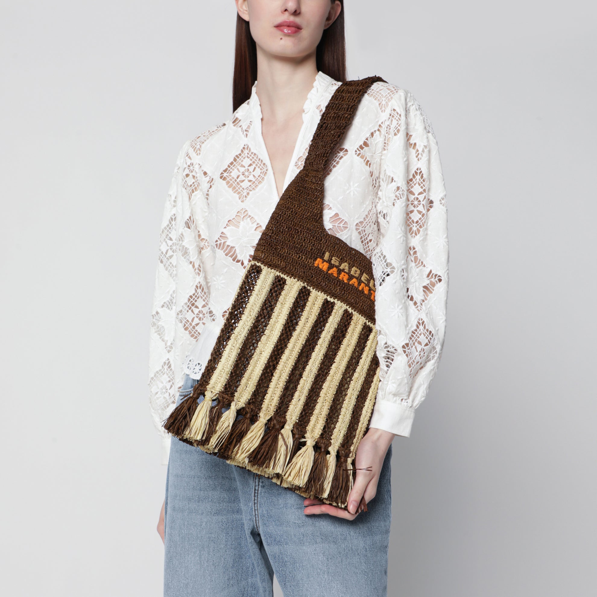 Striped raffia bag