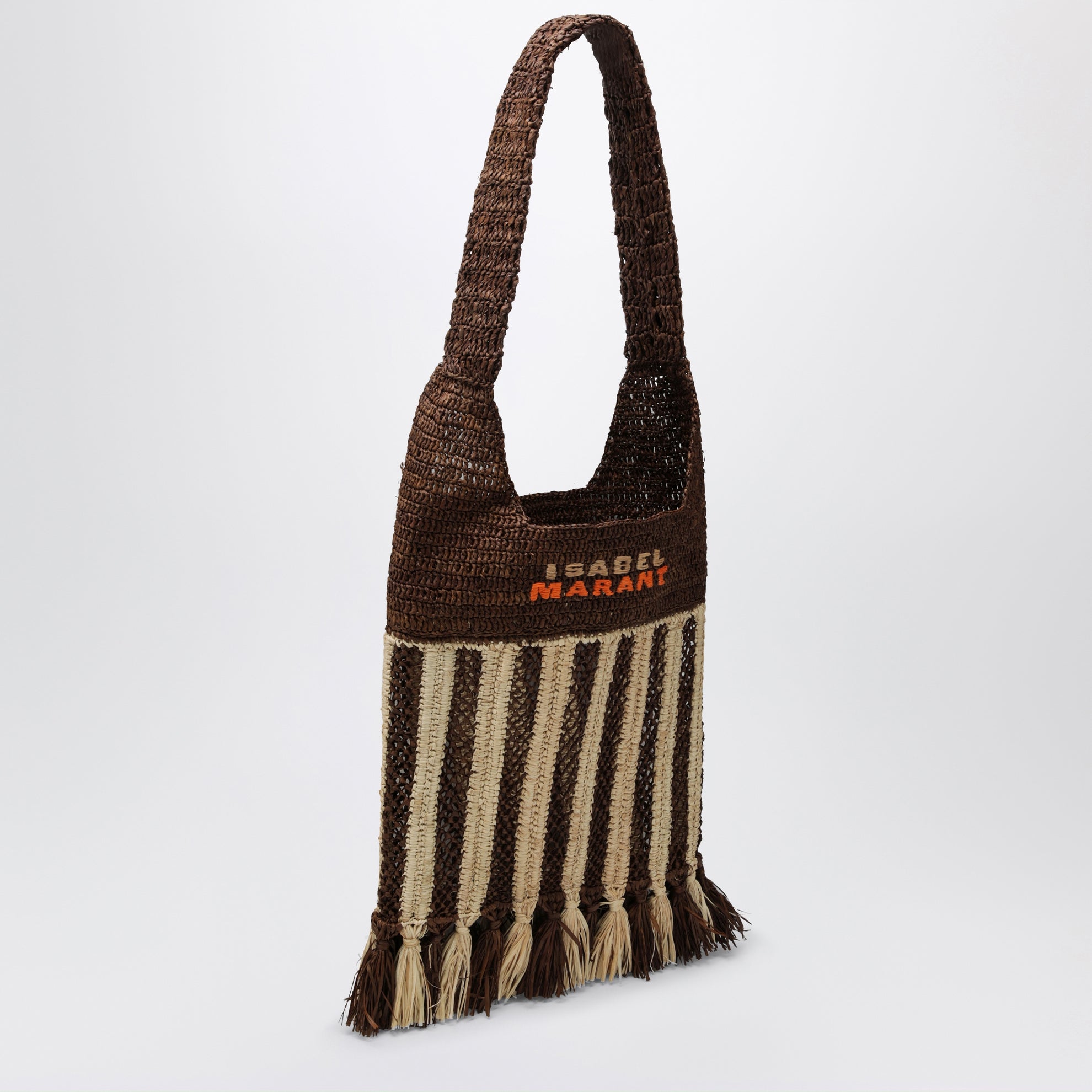Striped raffia bag
