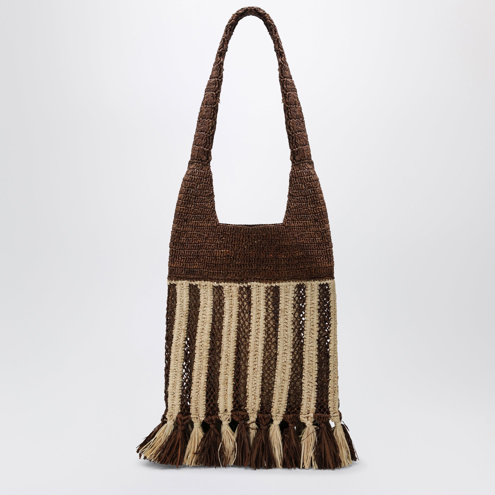 Striped raffia bag