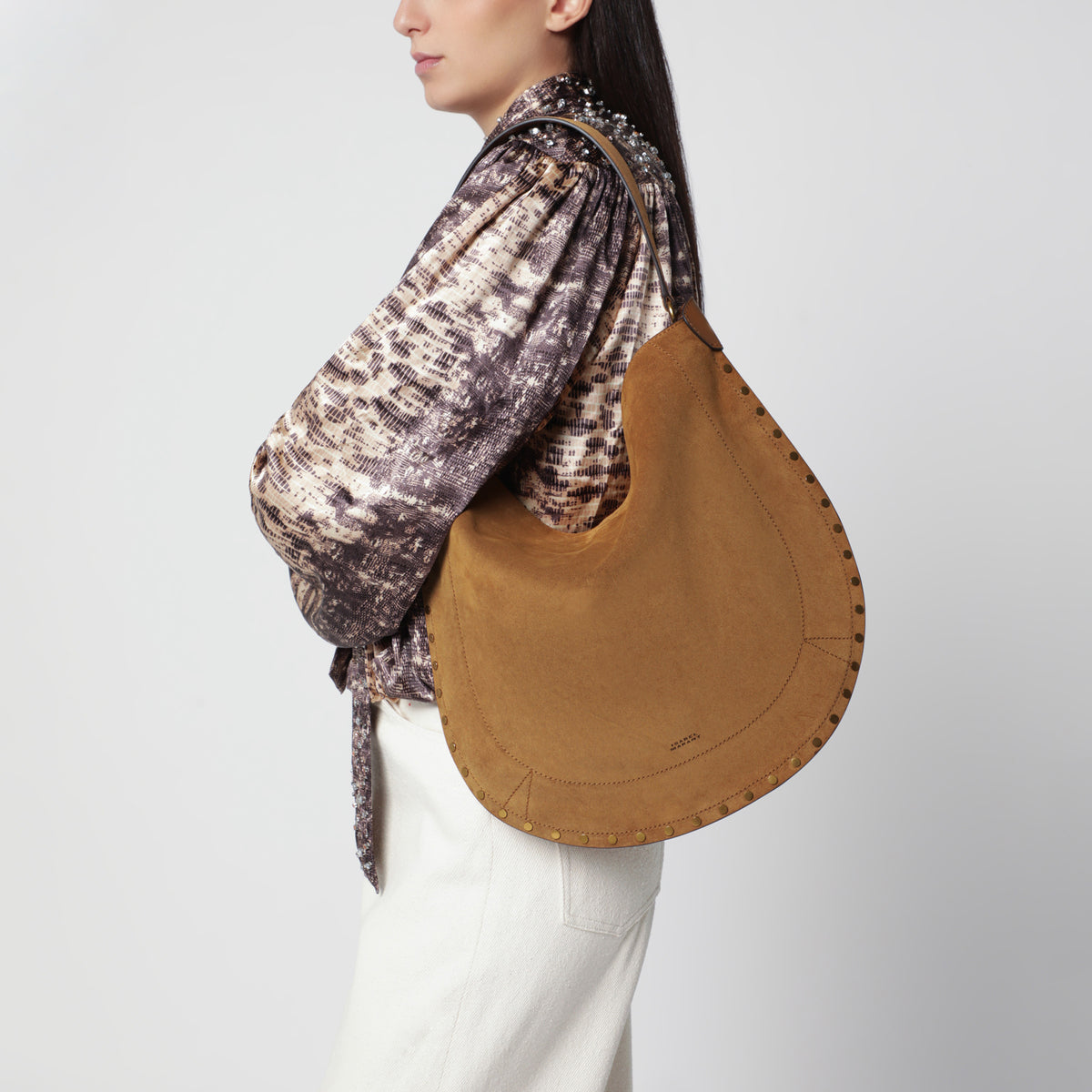 Cognac suede shoulder bag