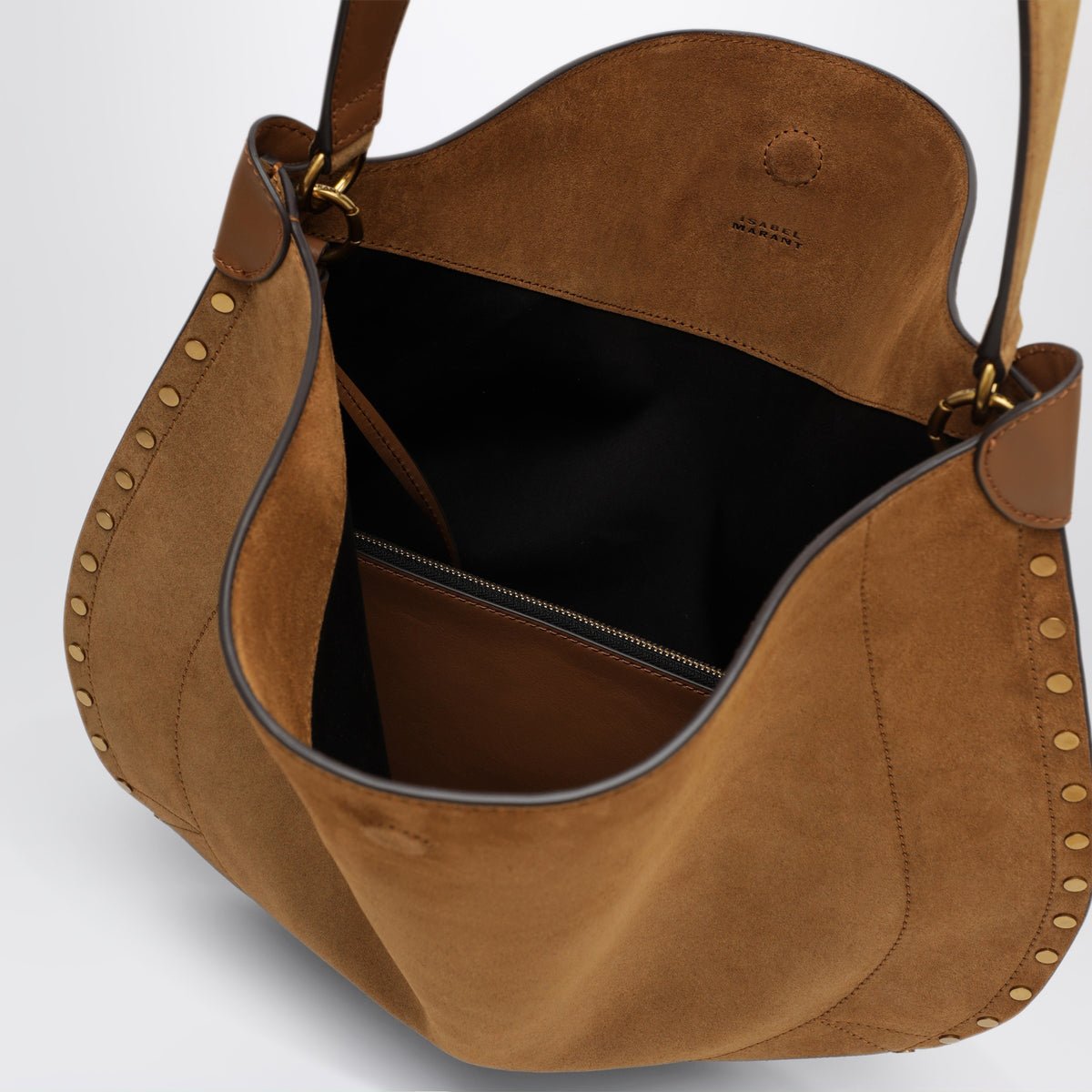 Cognac suede shoulder bag