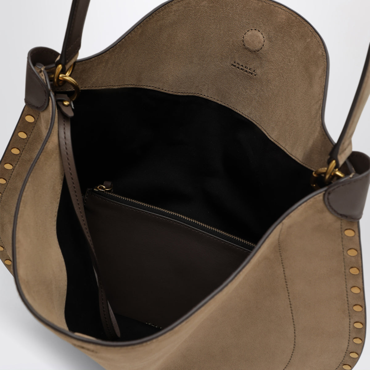Borsa a tracolla taupe in pelle scamosciata