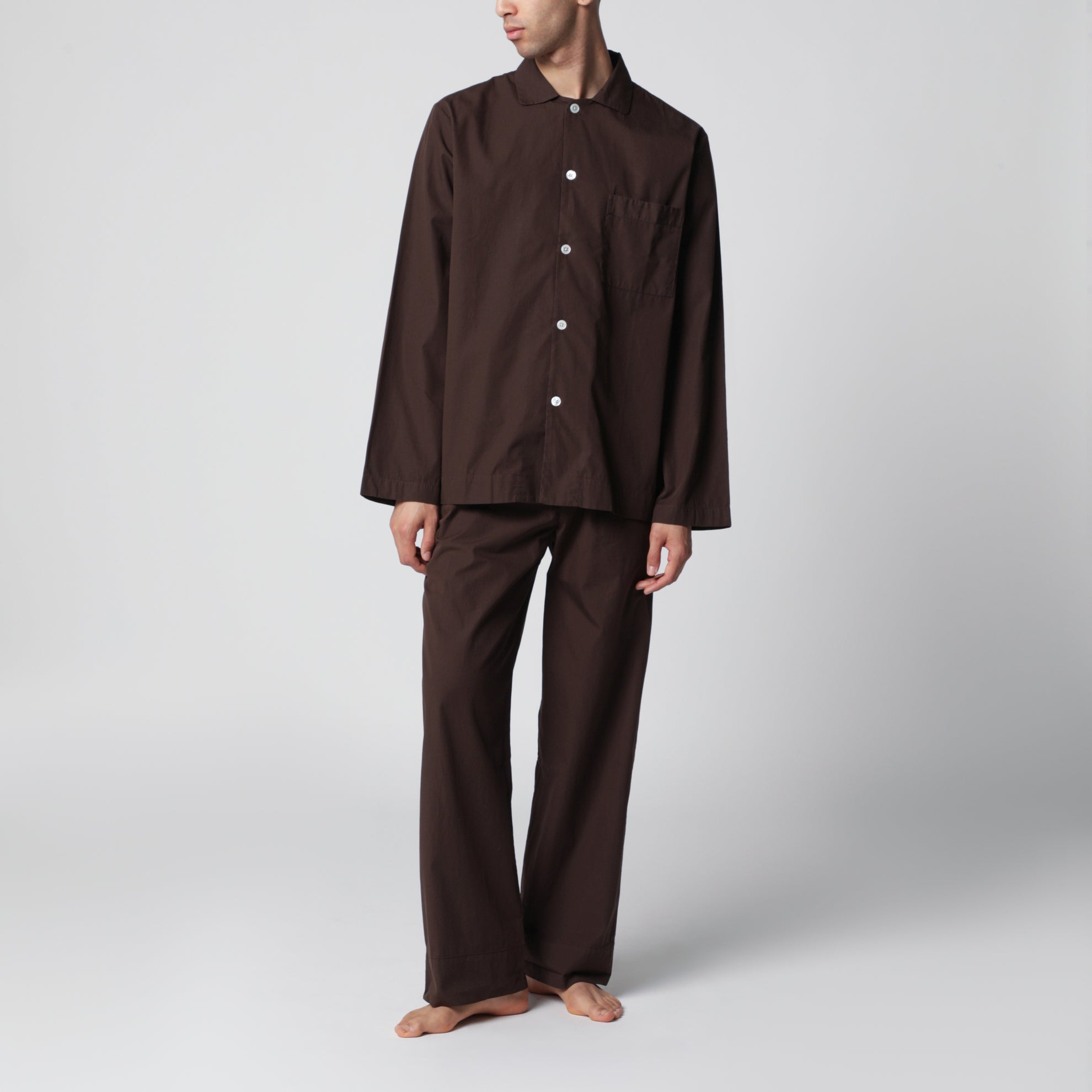 Camicia pigiama in cotone marrone