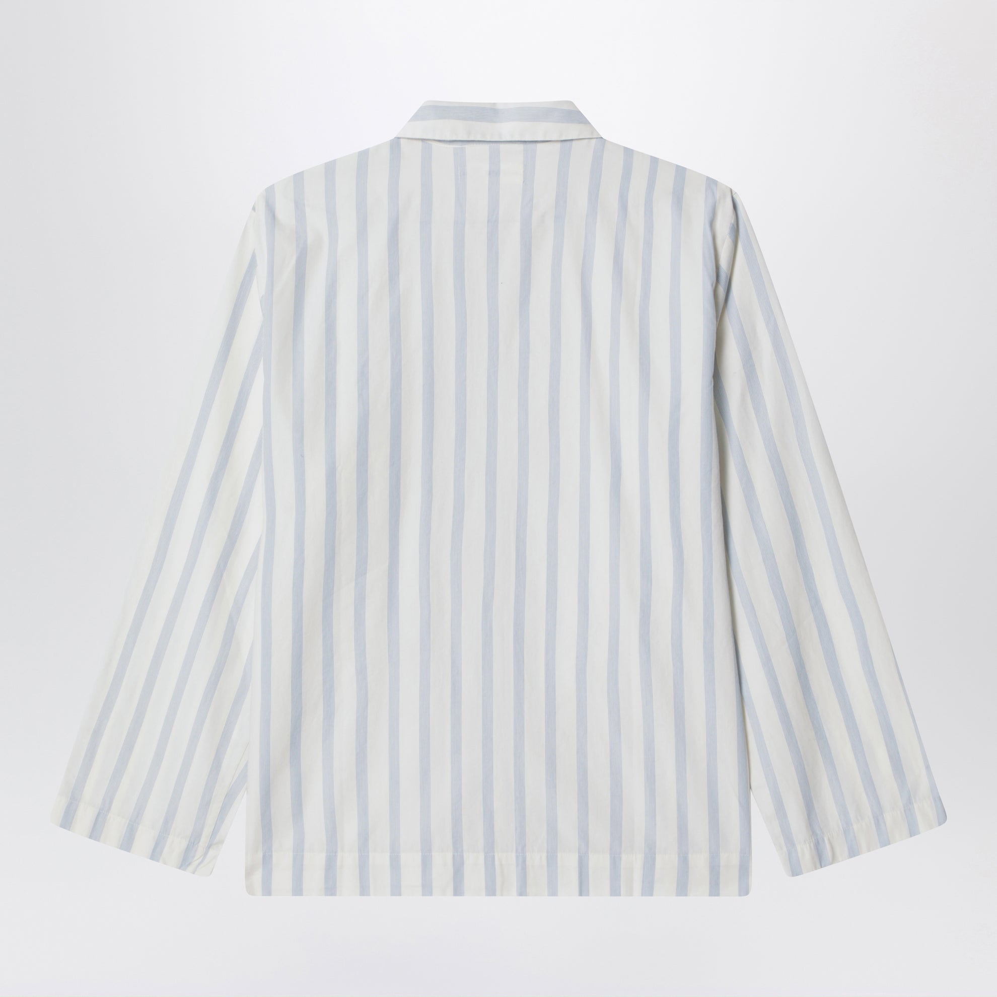 White pajama shirt with light blue stripes