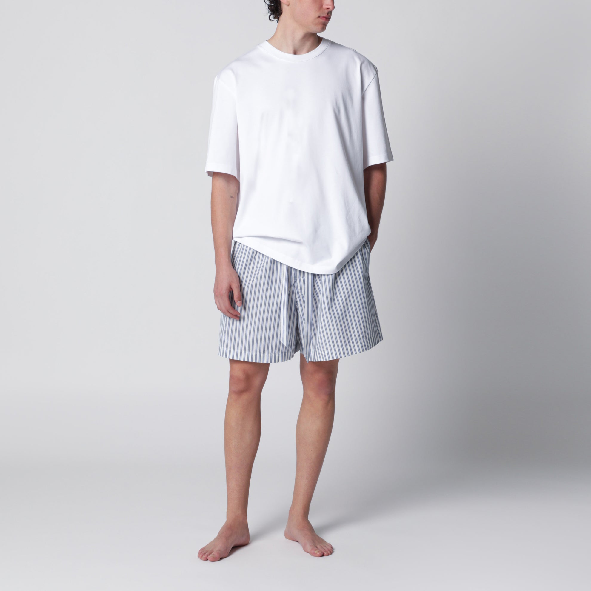 Short de pyjama blanc/bleu clair à rayures