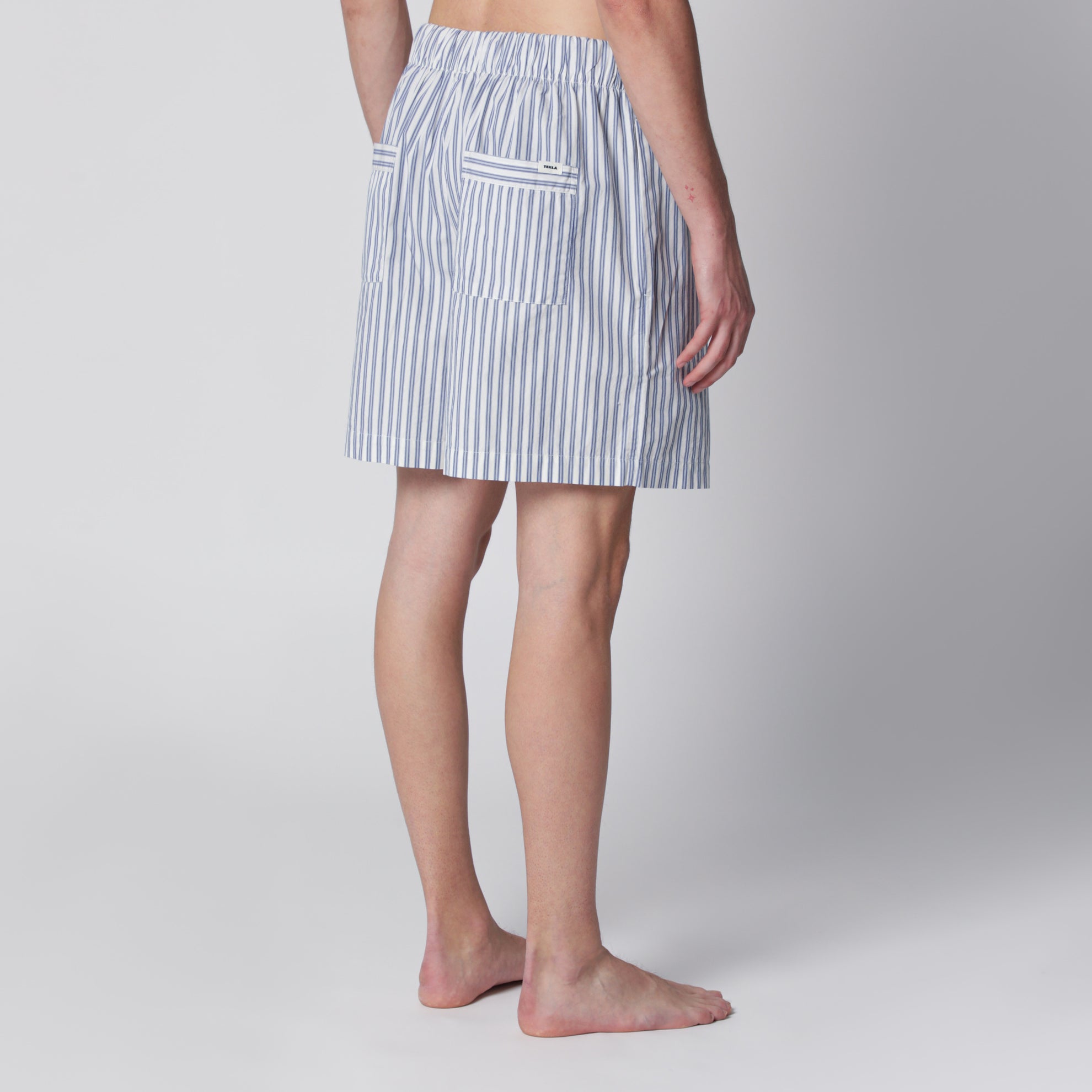 Short de pyjama blanc/bleu clair à rayures