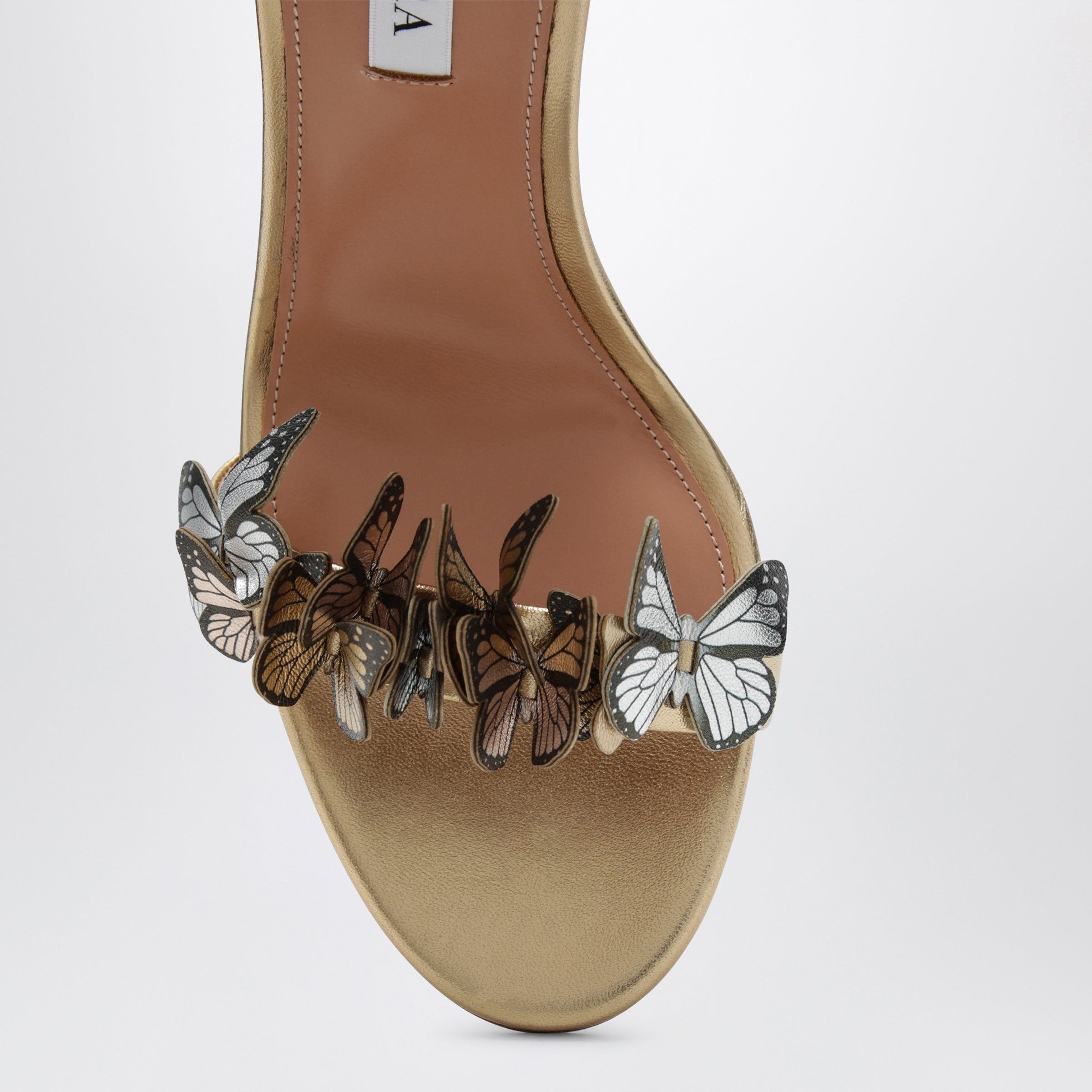 Aquazzura Papillon 105 metallic leather sandals in soft gold