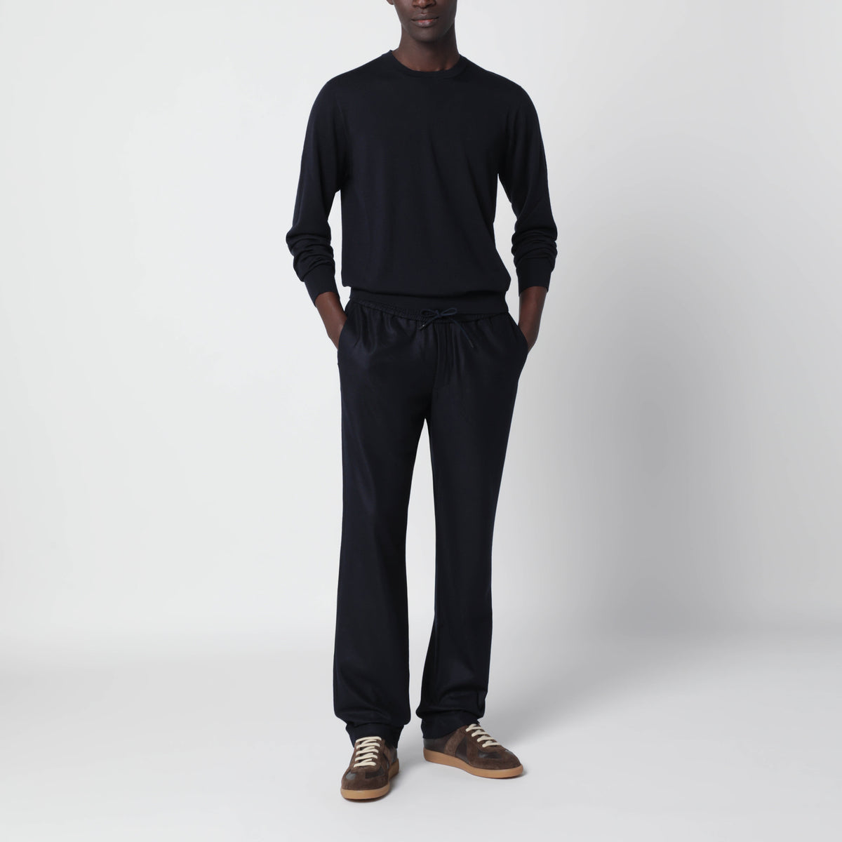 Navy blue Mindset trousers in wool flannel