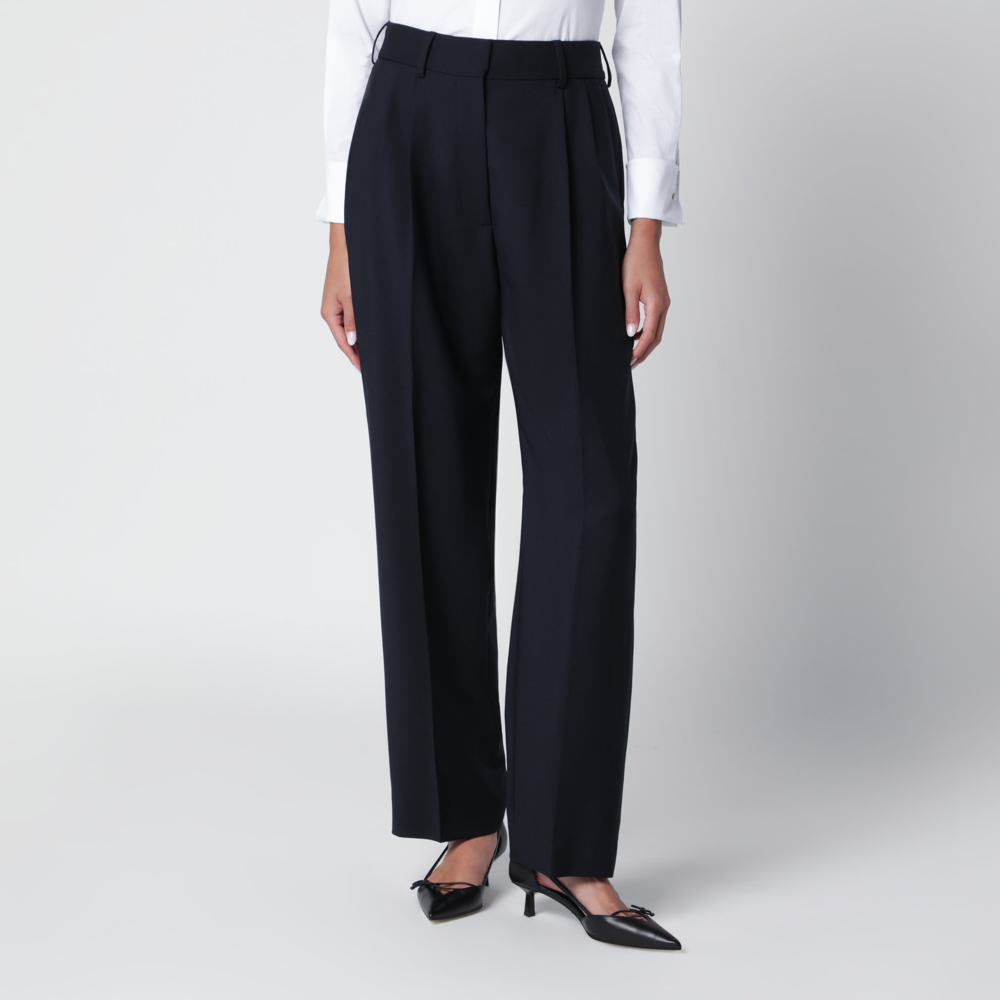Pantaloni Fox First Class blu navy con pinces in misto lana