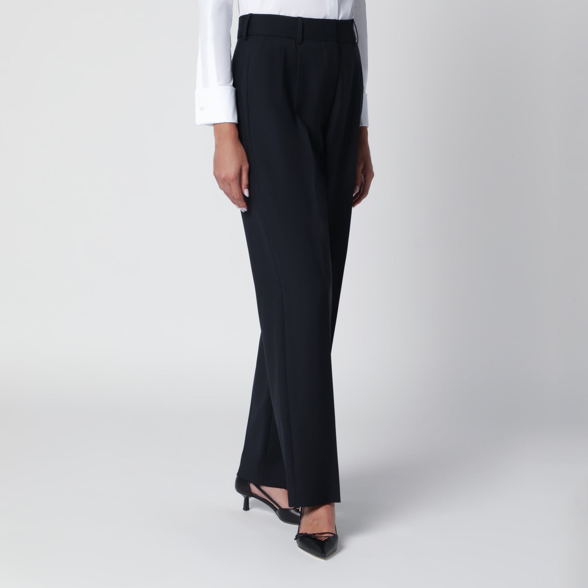 Pantaloni Fox First Class blu navy con pinces in misto lana