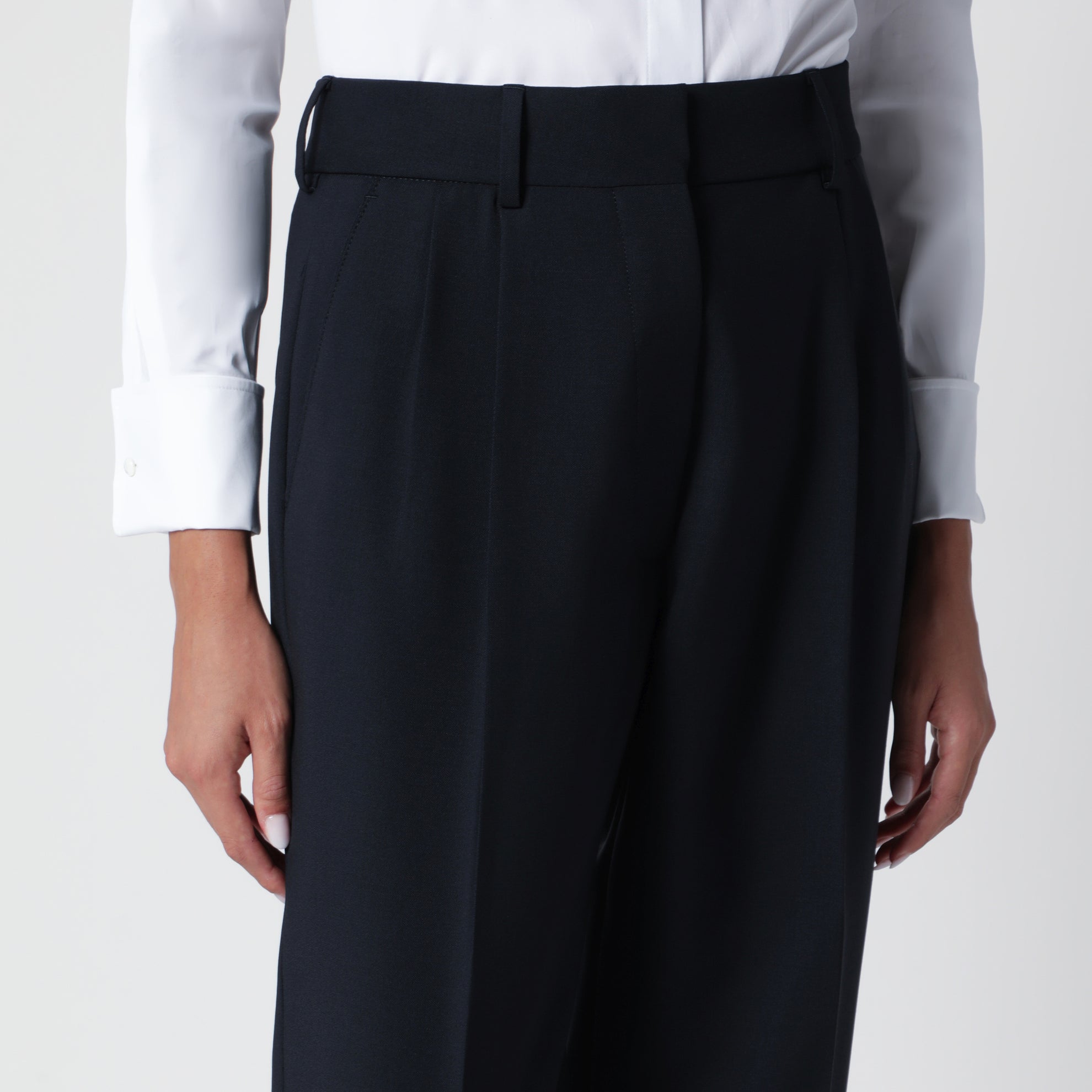 Pantaloni Fox First Class blu navy con pinces in misto lana