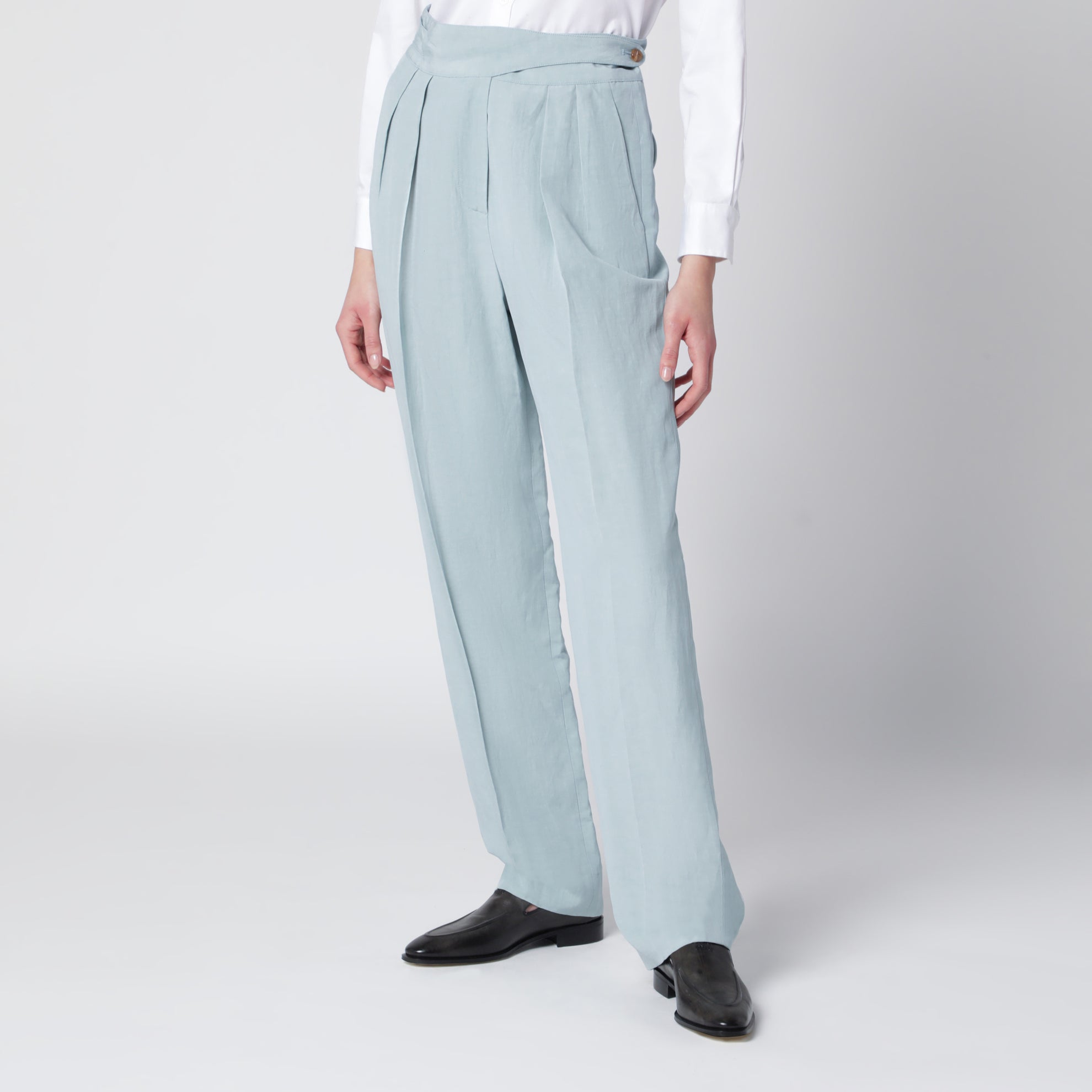 Tomo light blue trousers in silk and linen