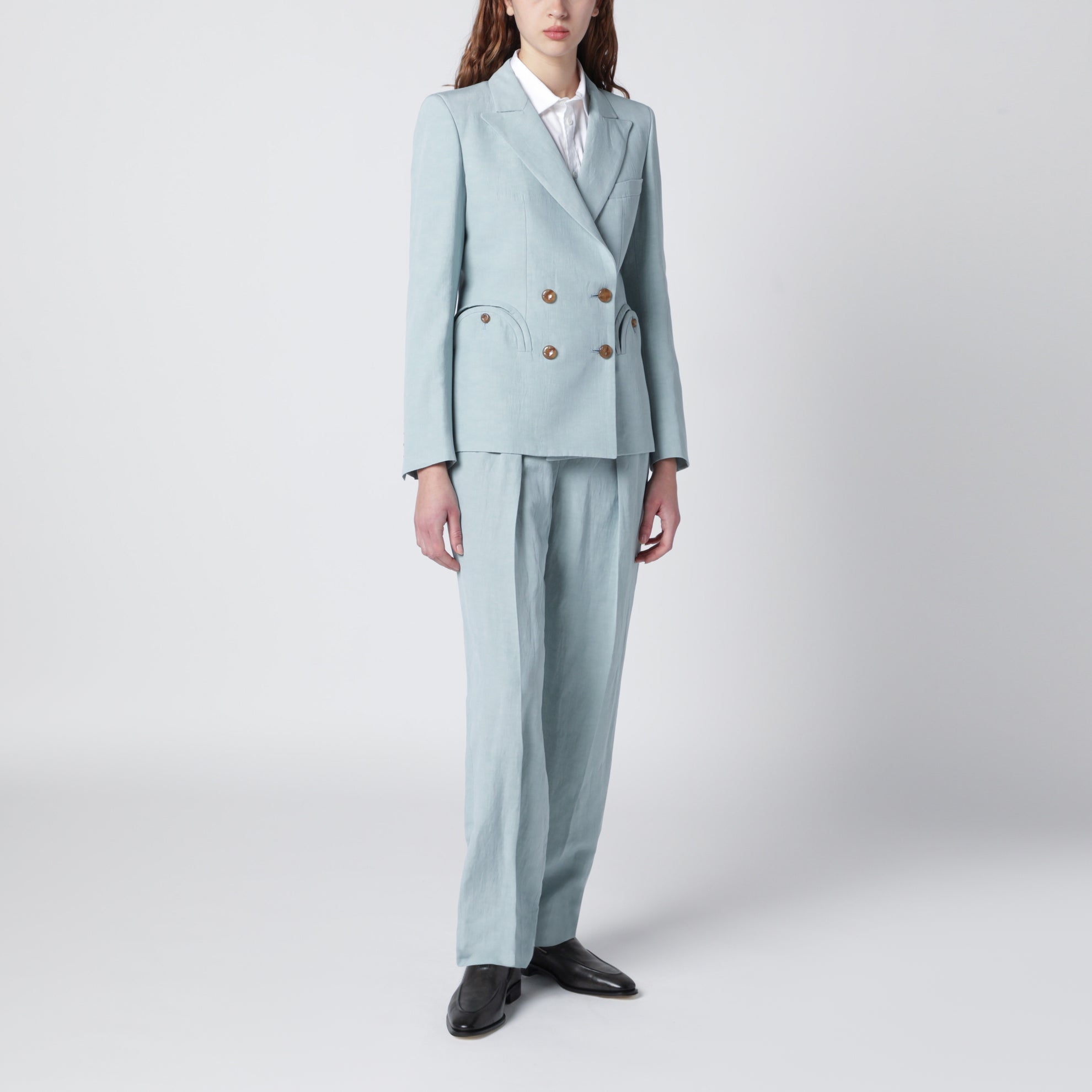 Tomo light blue trousers in silk and linen