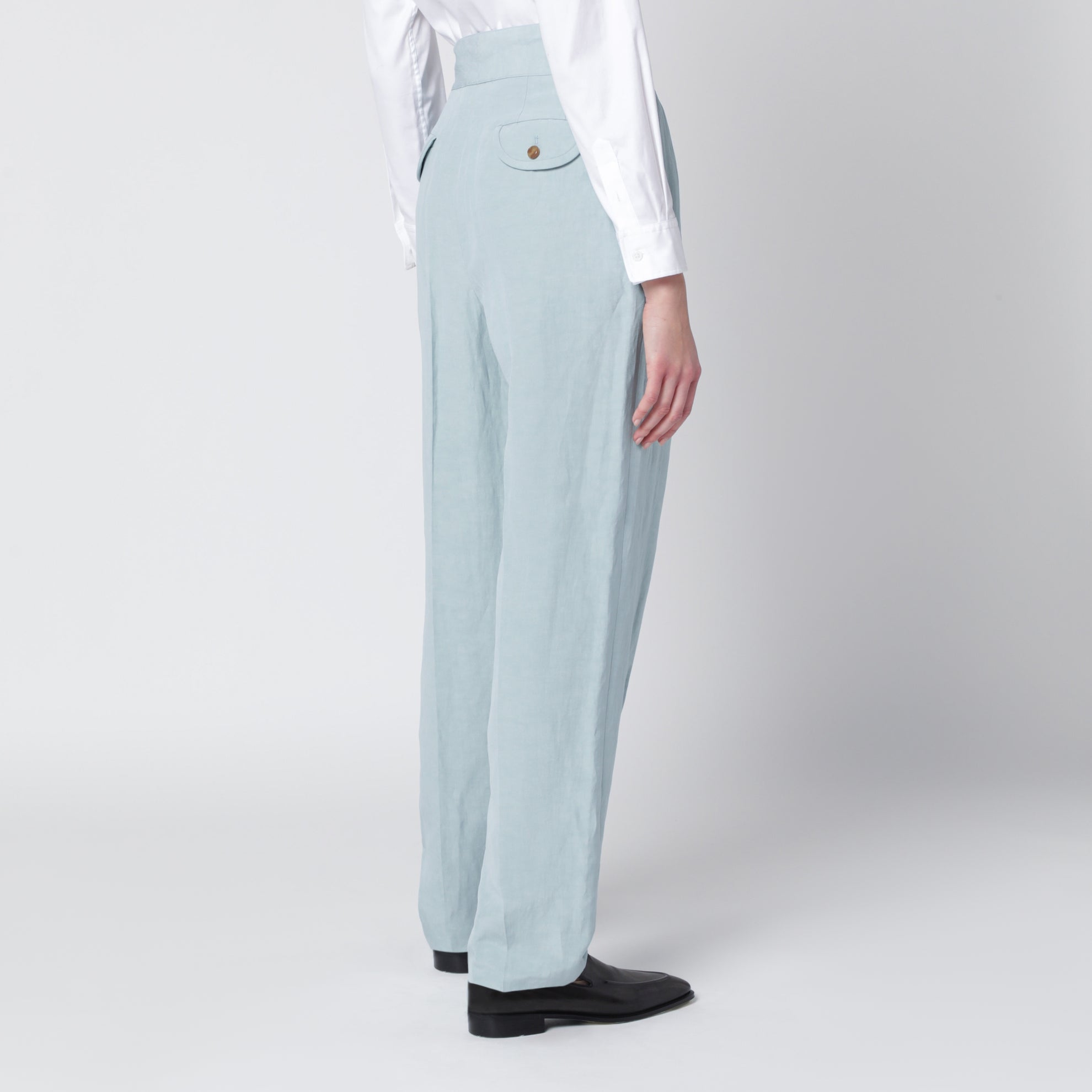 Tomo light blue trousers in silk and linen