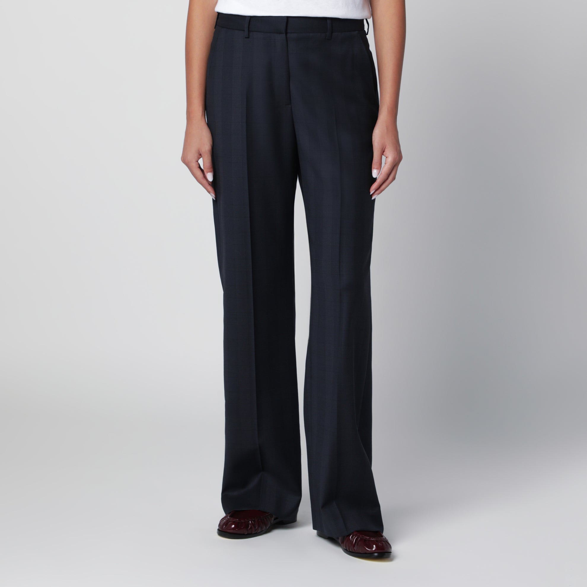 Pantalon Lundy bleu marine motif Prince de Galles en laine
