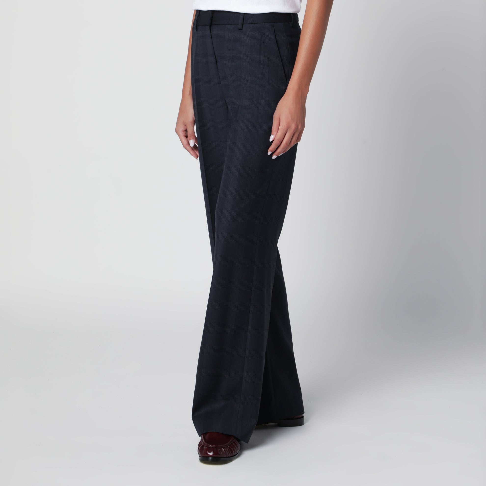 Pantalon Lundy bleu marine motif Prince de Galles en laine