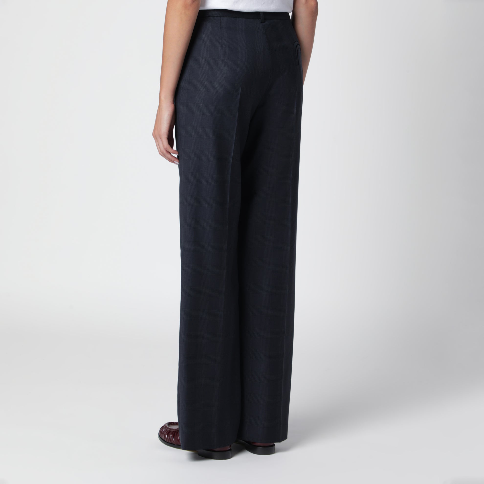 Pantalon Lundy bleu marine motif Prince de Galles en laine