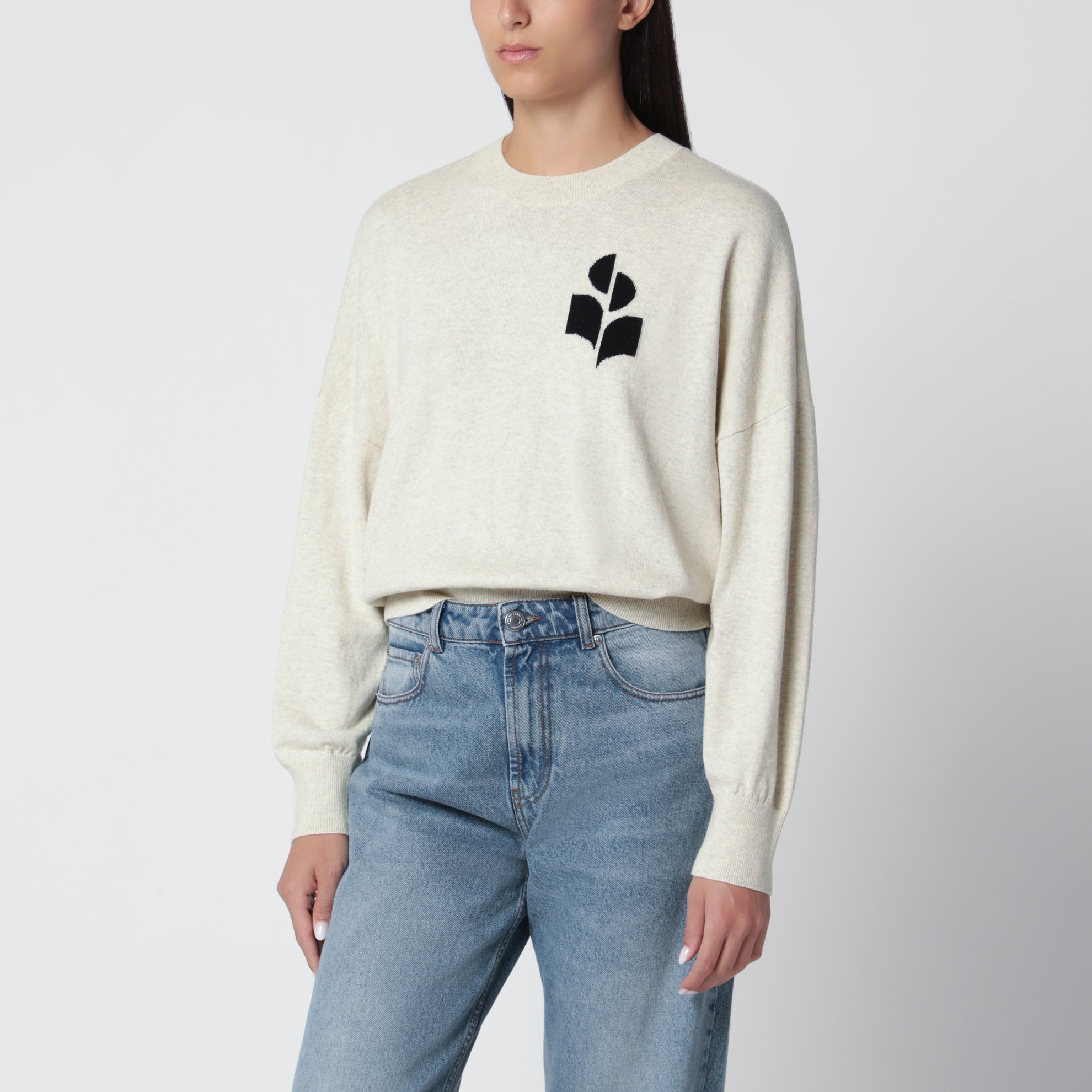 Pull Marisans gris clair en coton et laine