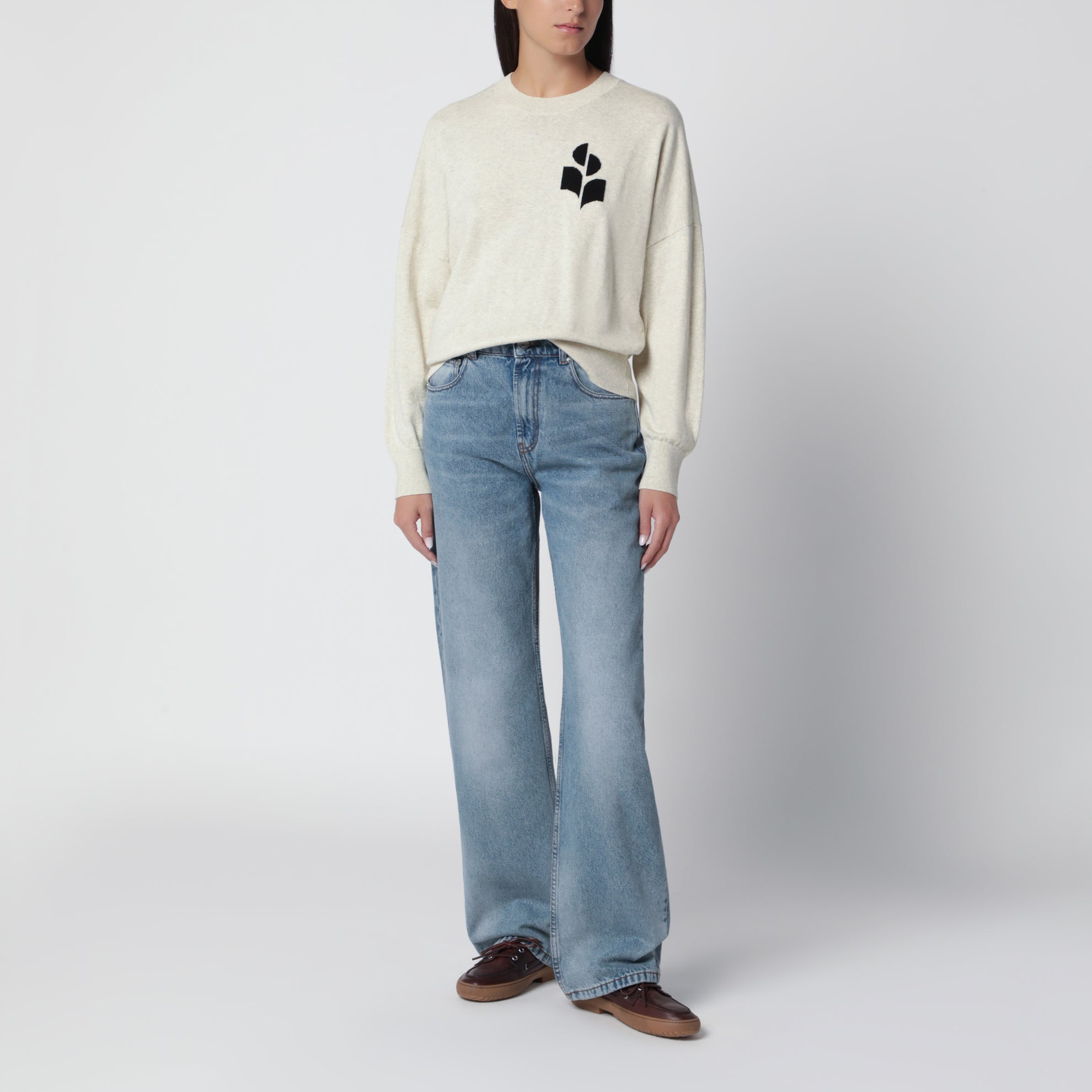 Pull Marisans gris clair en coton et laine