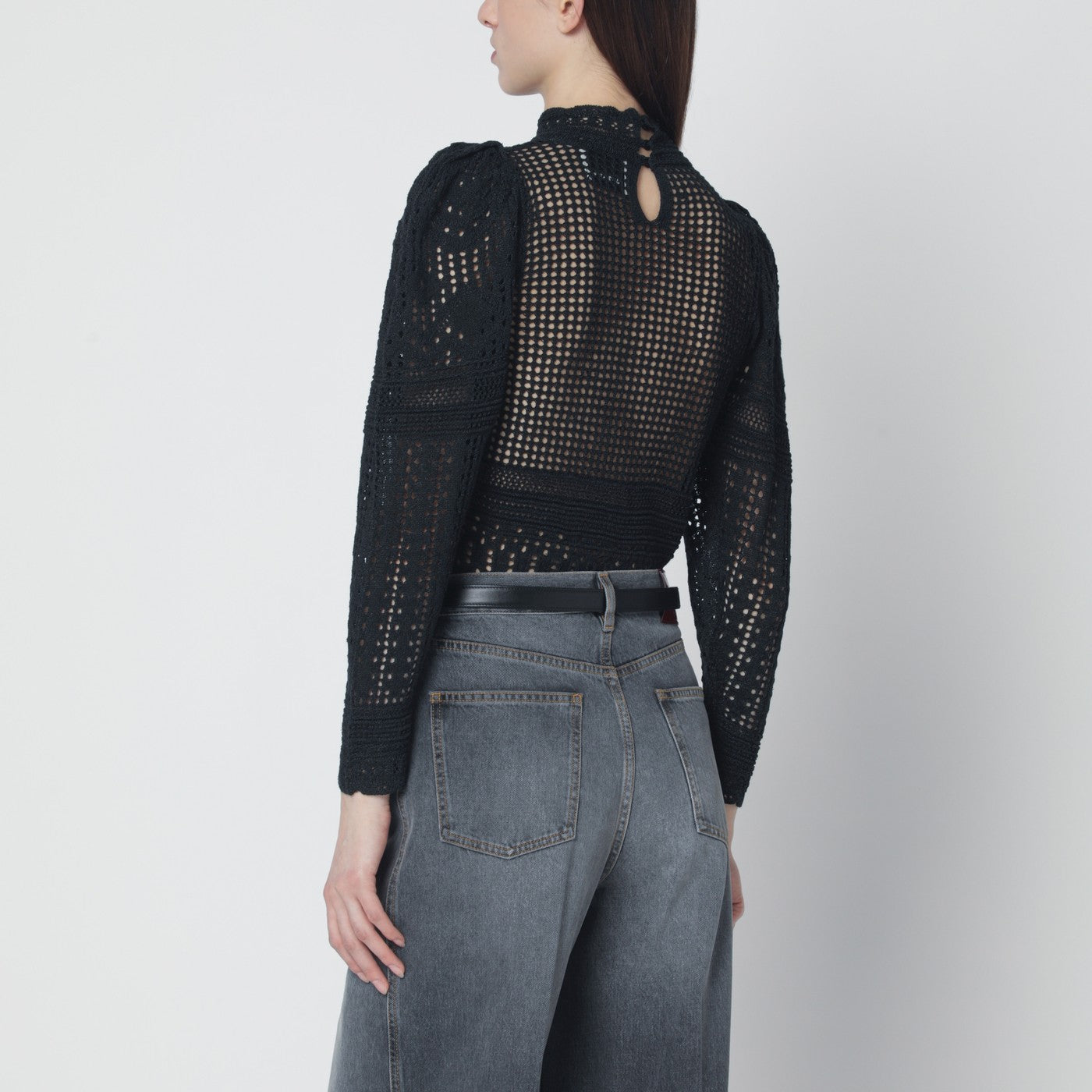 Dahara black openwork knit top