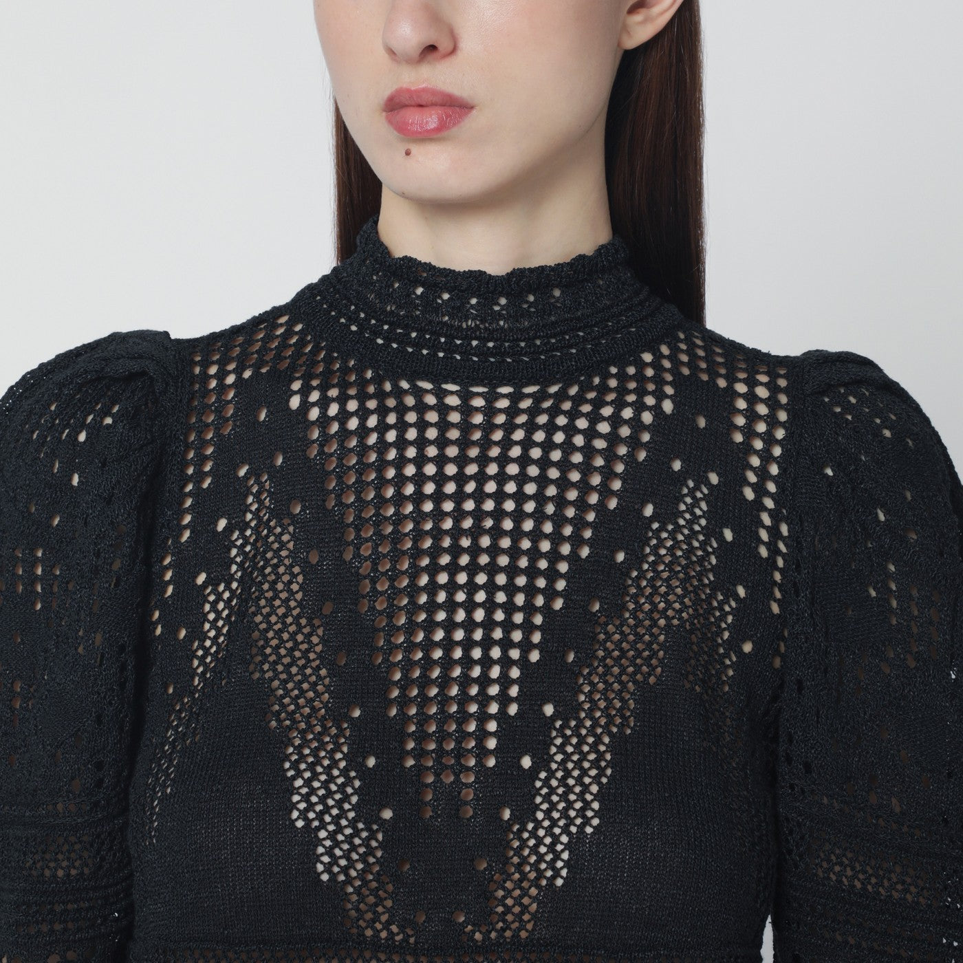 Dahara black openwork knit top