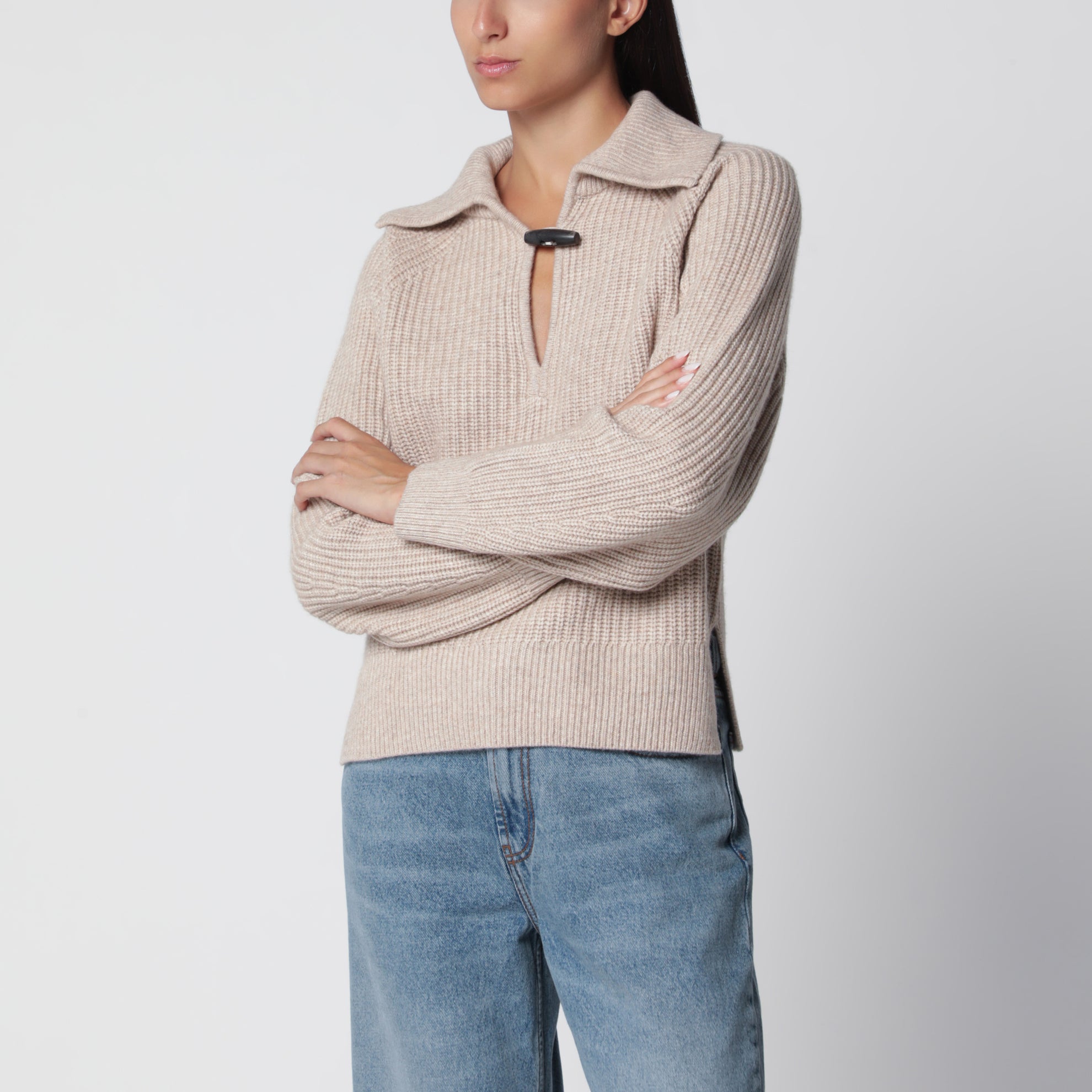 Pull beige en laine et cachemire
