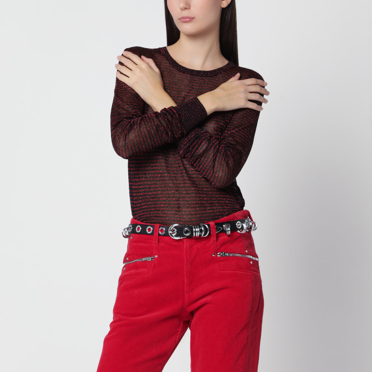 Pull en cupro noir et rouge Cenaya
